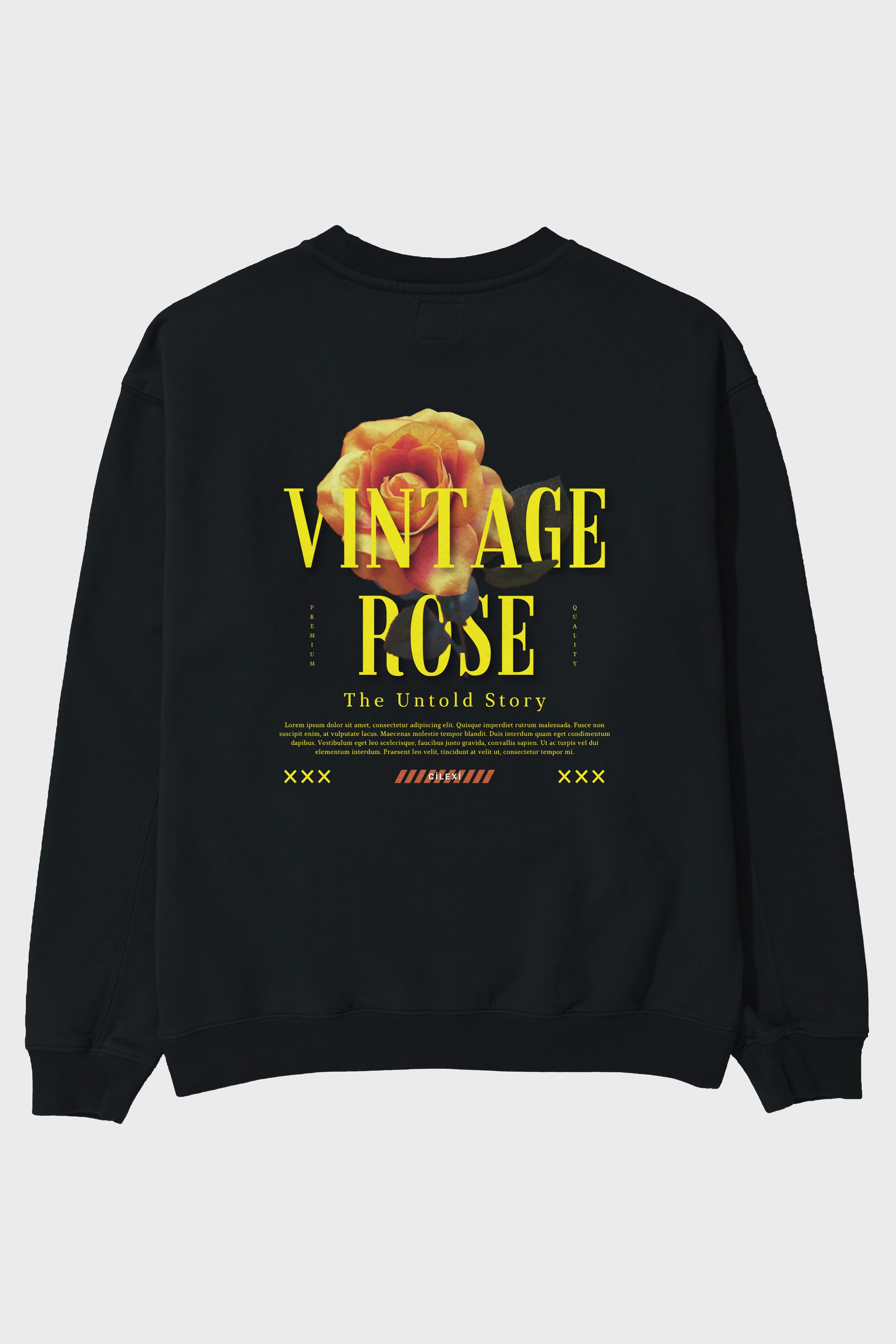 Vintage Rose Yazılı Arka Baskılı Oversize Sweatshirt Erkek Kadın Unisex