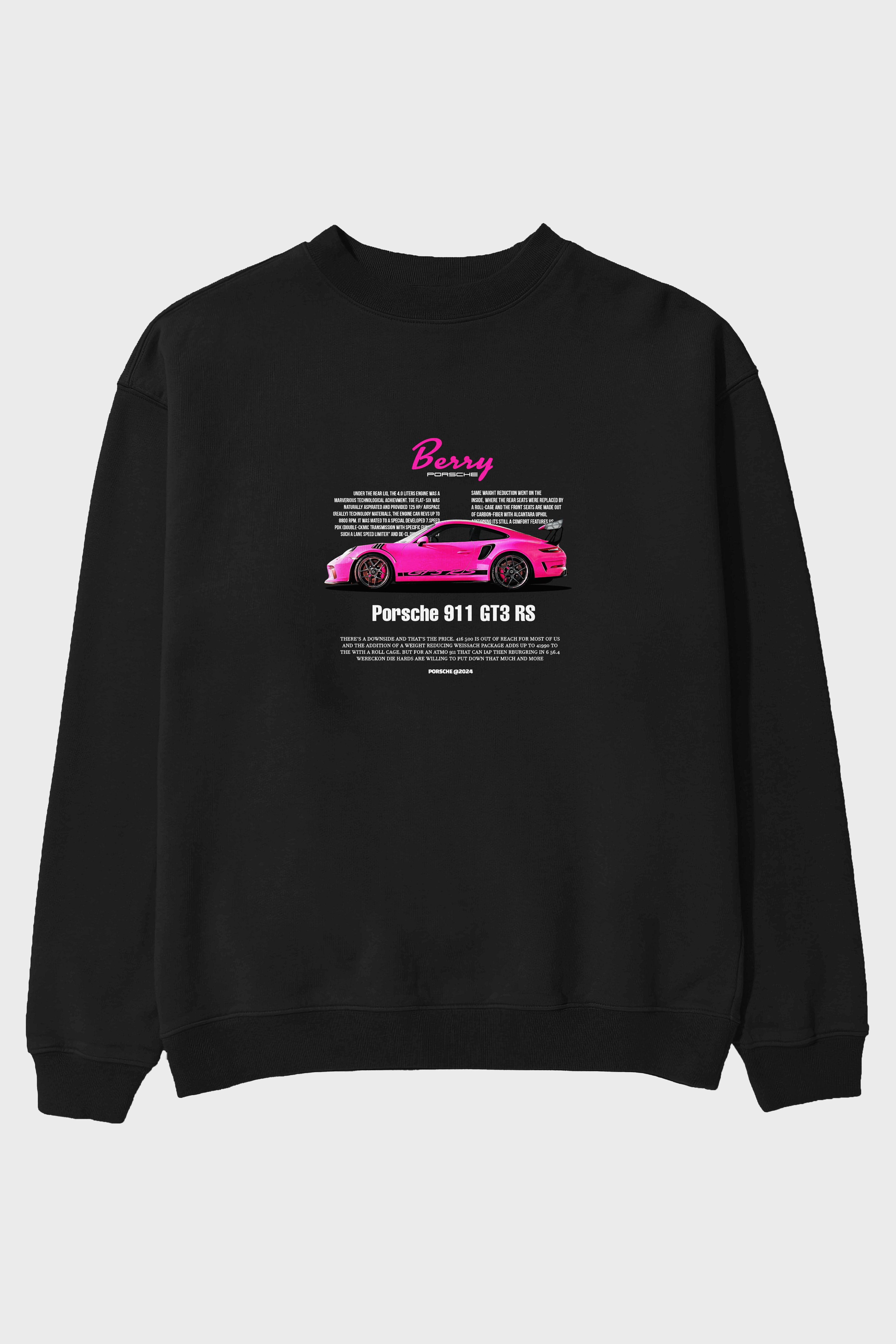 PORSCHE 911 GT3 RS BERRY Ön Baskılı Anime Oversize Sweatshirt Erkek Kadın Unisex