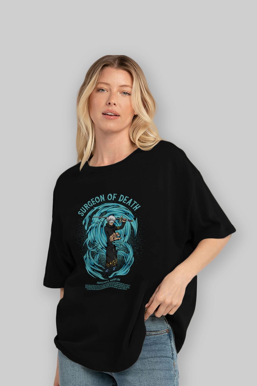 Trafalgad D. Water Law Anime Ön Baskılı Oversize t-shirt %100 pamuk Erkek Kadın Unisex