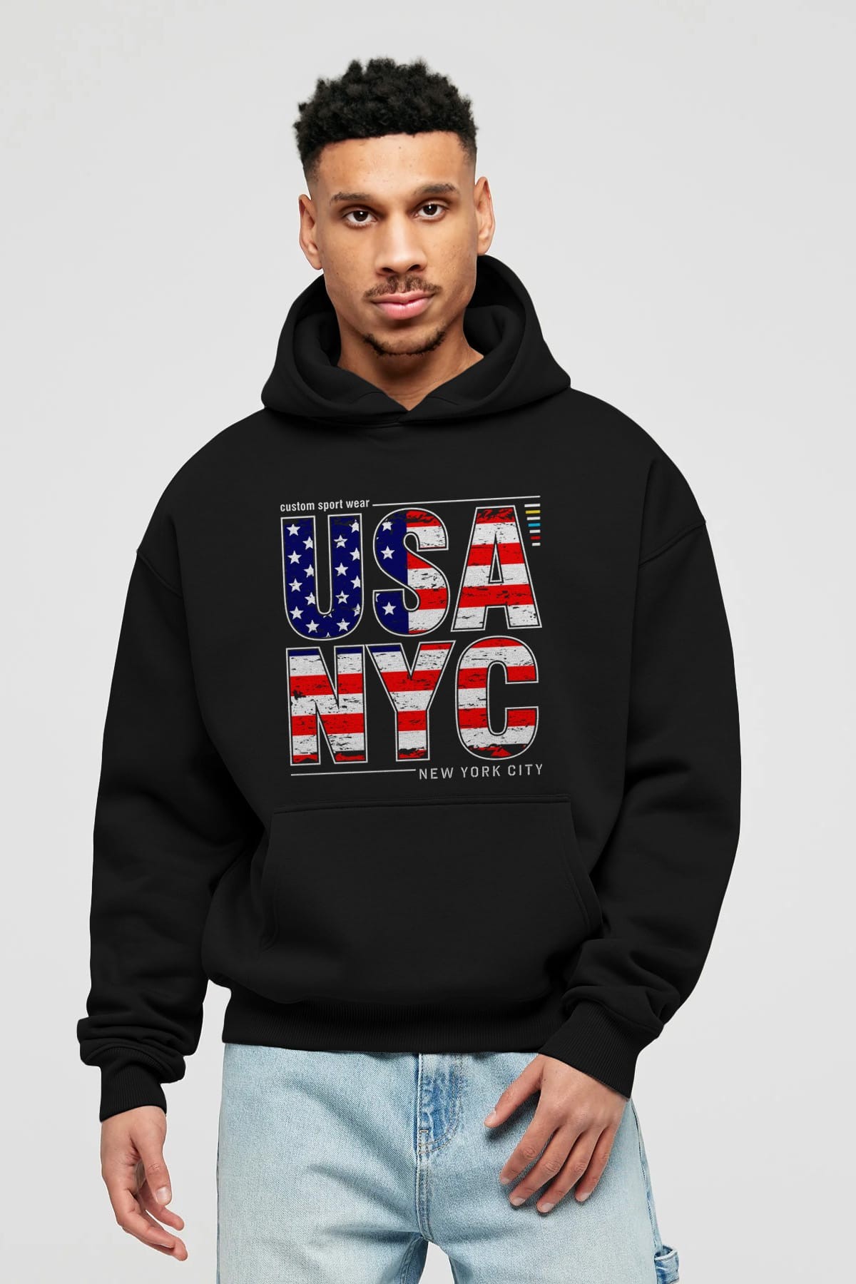 Usa NYC Ön Baskılı Oversize Hoodie Kapüşonlu Sweatshirt Erkek Kadın Unisex