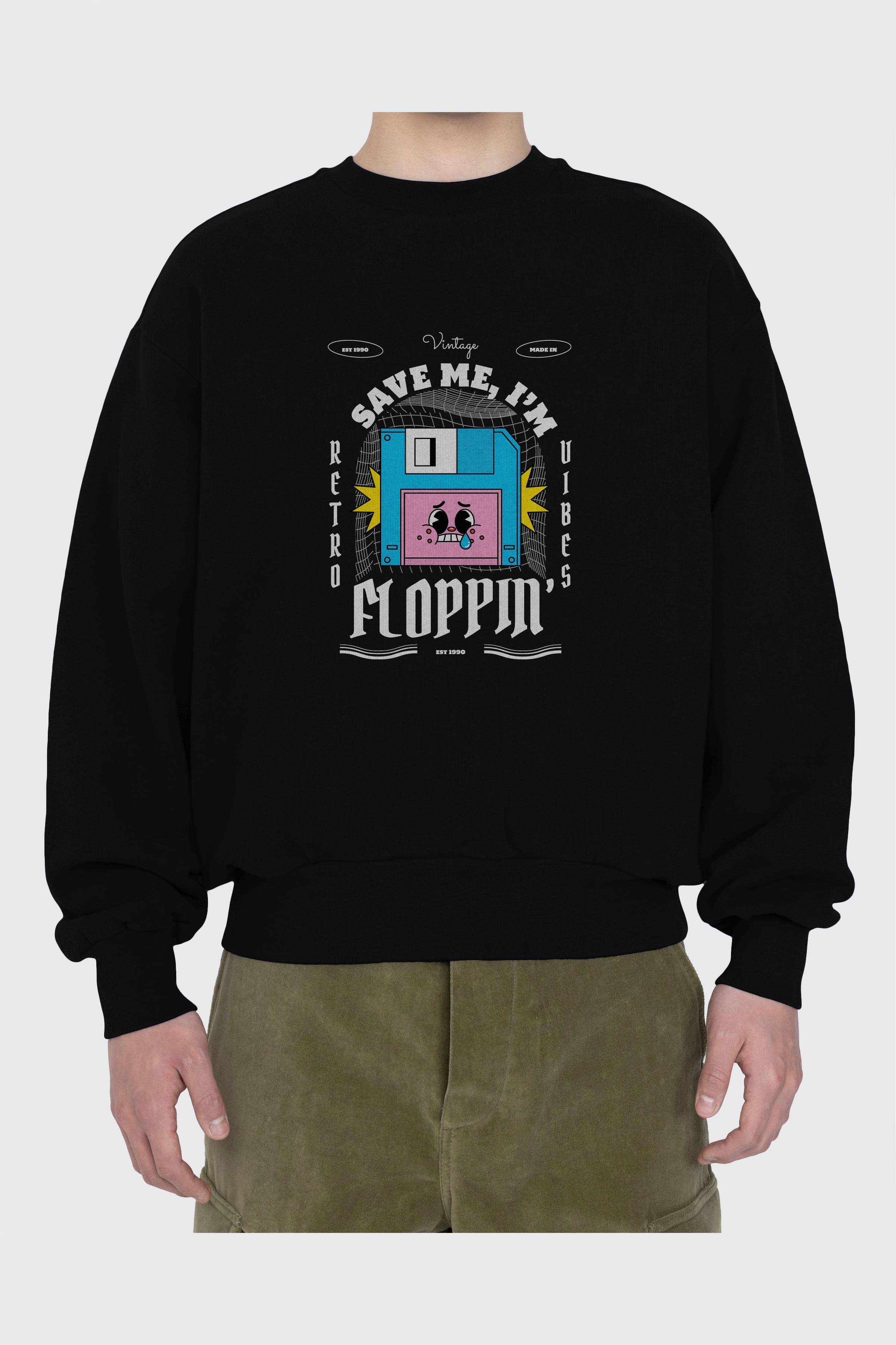 Save Me I am Floppin Ön Baskılı Oversize Sweatshirt Erkek Kadın Unisex