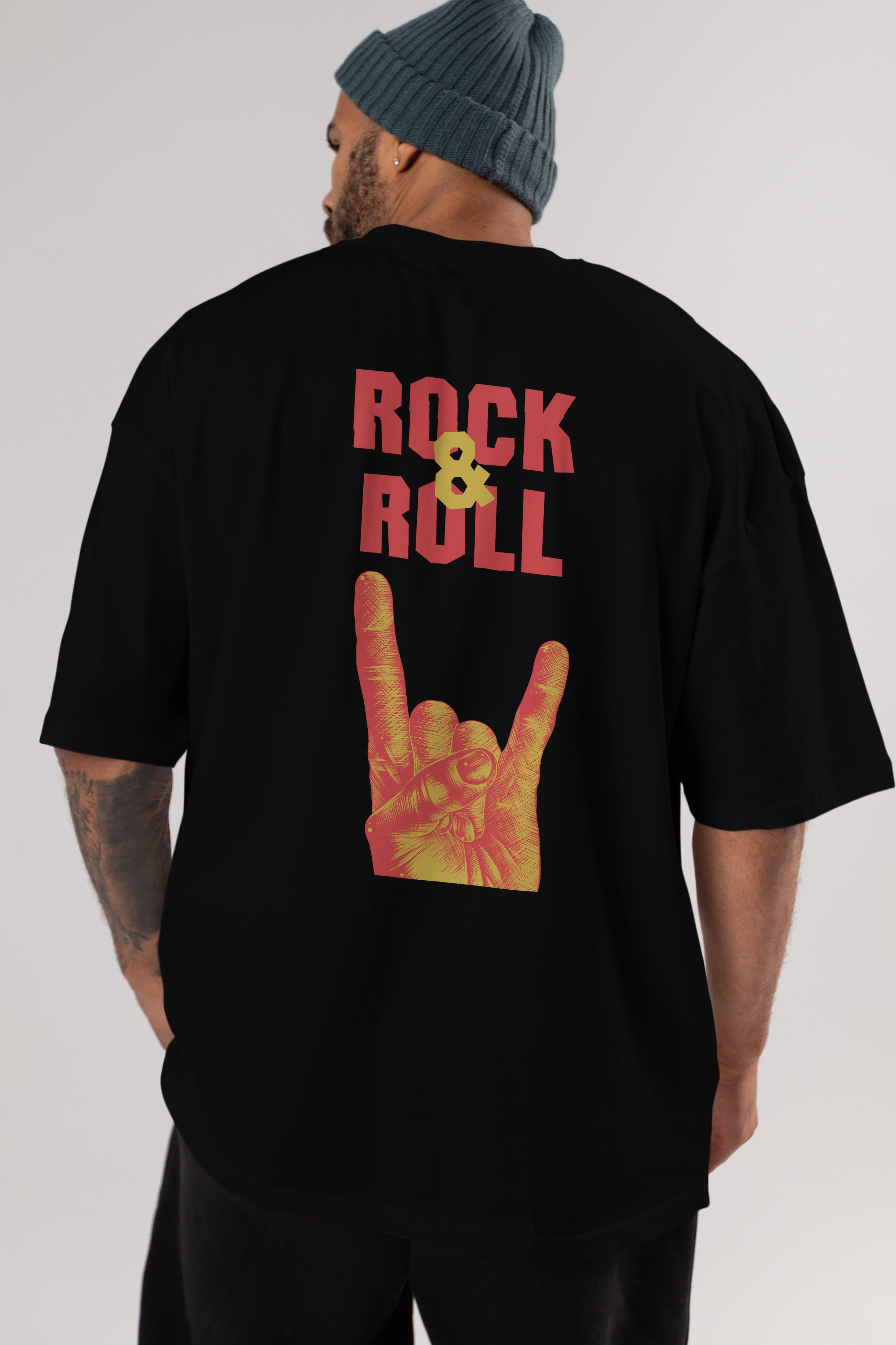 Rock & Roll Yazılı Arka Baskılı Oversize t-shirt Erkek Kadın Unisex
