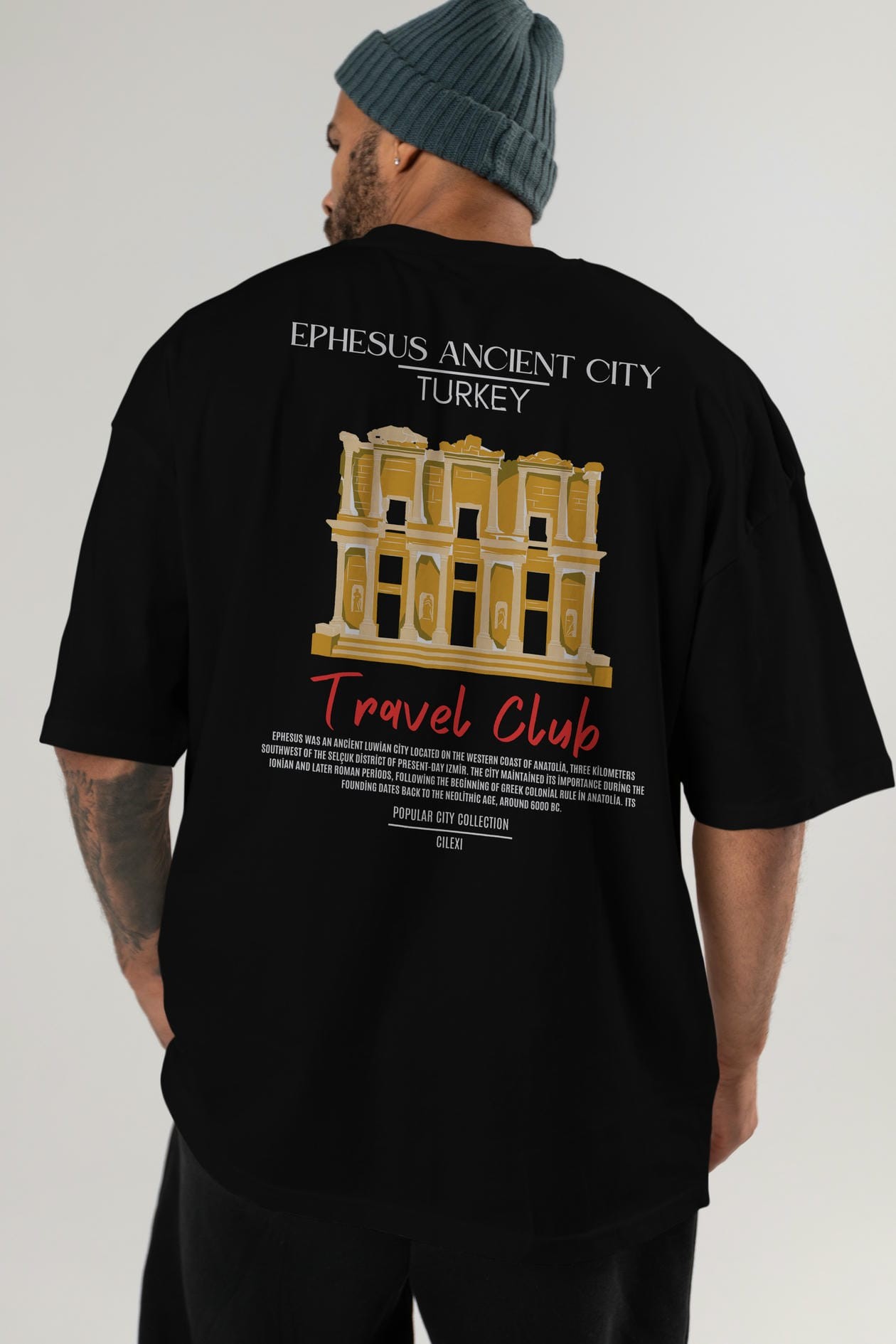 Ephesus Ancient City Turkey Arka Baskılı Oversize t-shirt Erkek Kadın Pamuk Bisiklet Yaka tişort