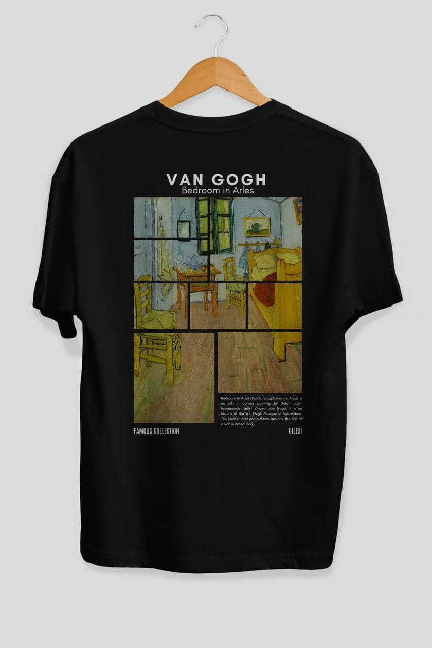 Van Gogh Arka Baskılı Oversize t-shirt Erkek Kadın Bisiklet Yaka Pamuk tişort
