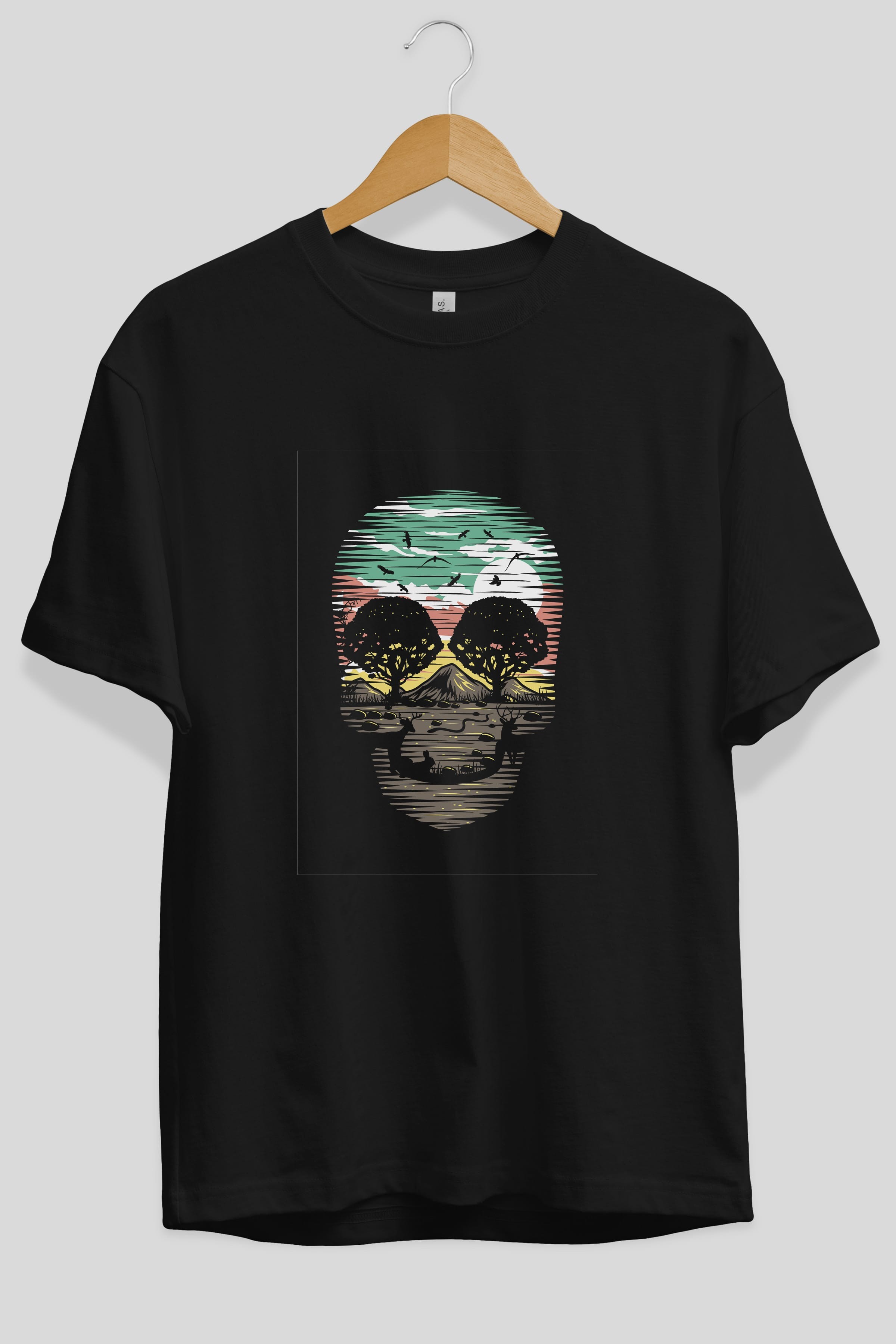 Skull Nature Ön Baskılı Oversize t-shirt %100 pamuk Erkek Kadın Unisex