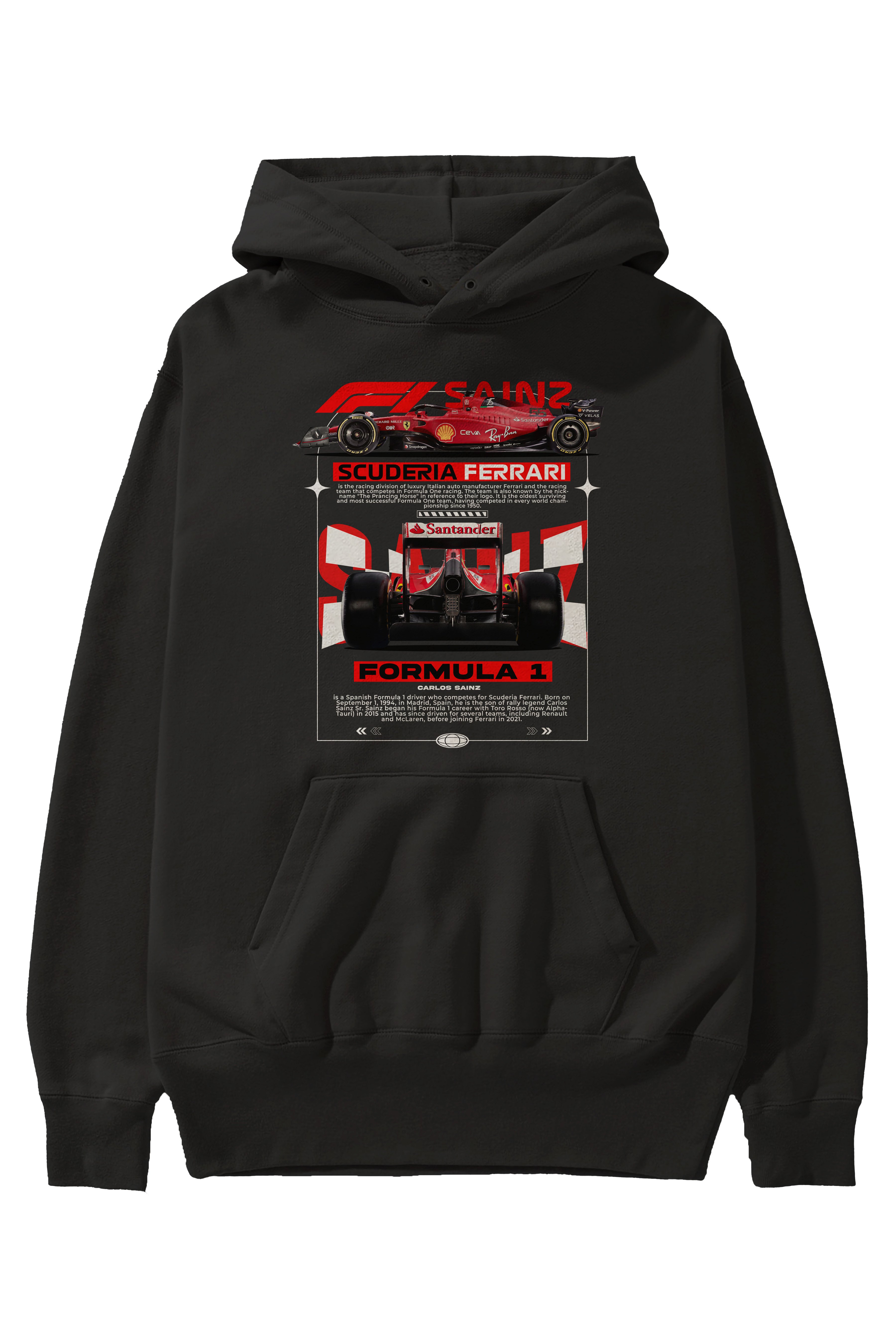 Ferrari Formula 1 SAINZ Ön Baskılı Hoodie Oversize Kapüşonlu Sweatshirt Erkek Kadın Unisex