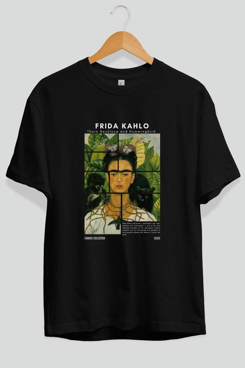 Frida Kahlo ön Baskılı Oversize t-shirt Erkek Kadın Bisiklet Yaka Pamuk tişort