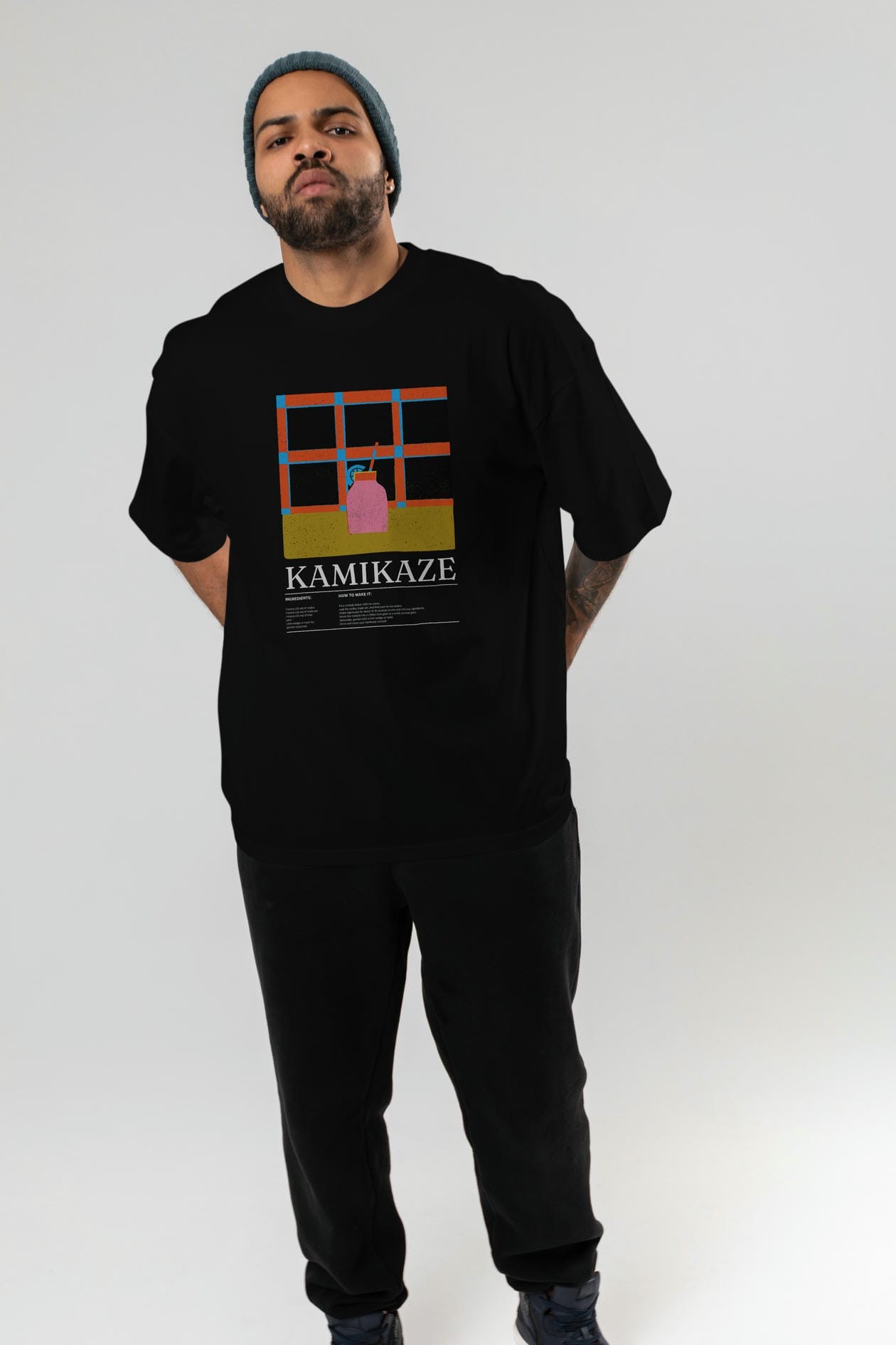 Kamikaze Kokteyl Ön Baskılı Oversize t-shirt Erkek Kadın %100 Pamuk Bisiklet Yaka tişort
