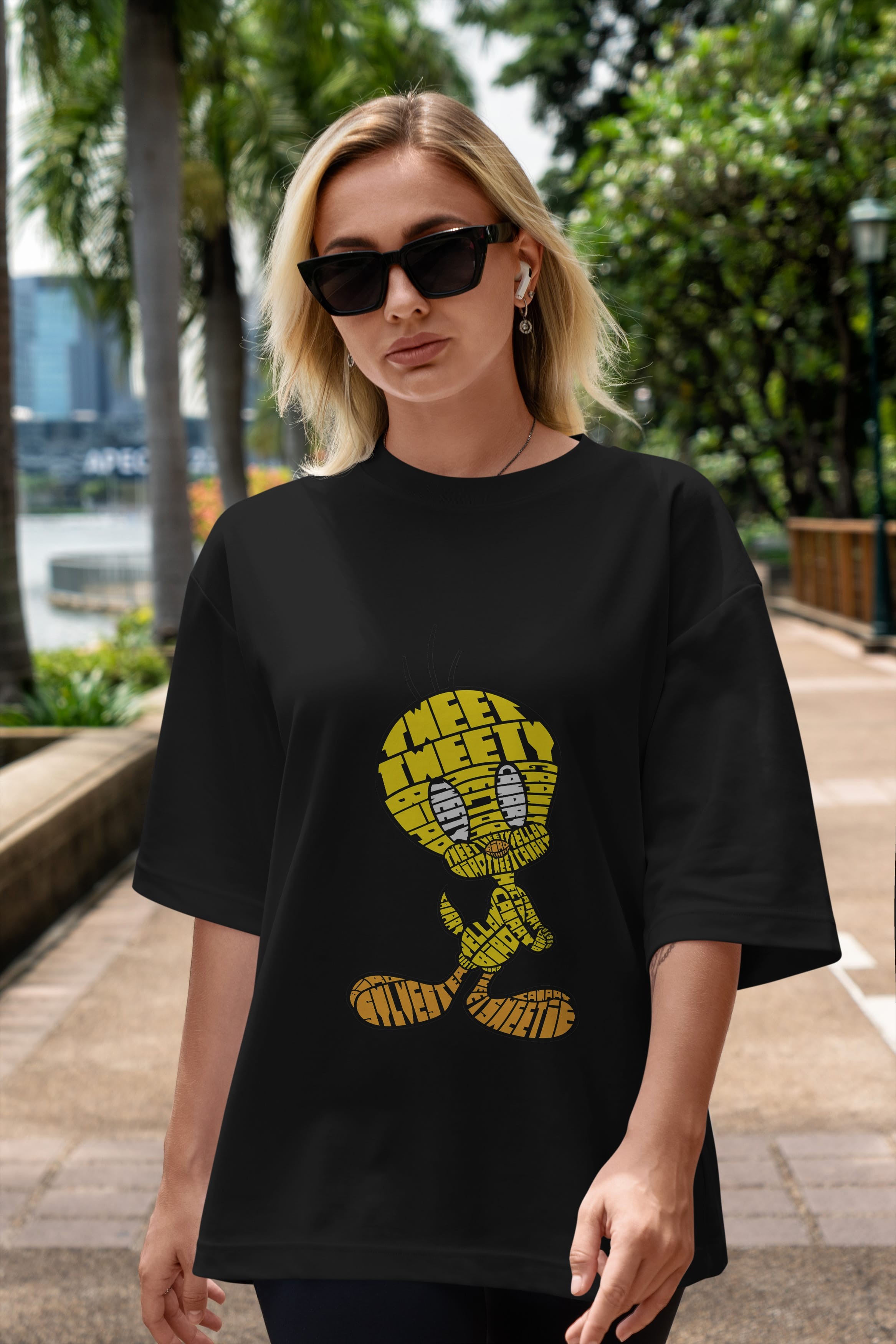 Tweety Ön Baskılı Oversize t-shirt %100 pamuk Erkek Kadın Unisex