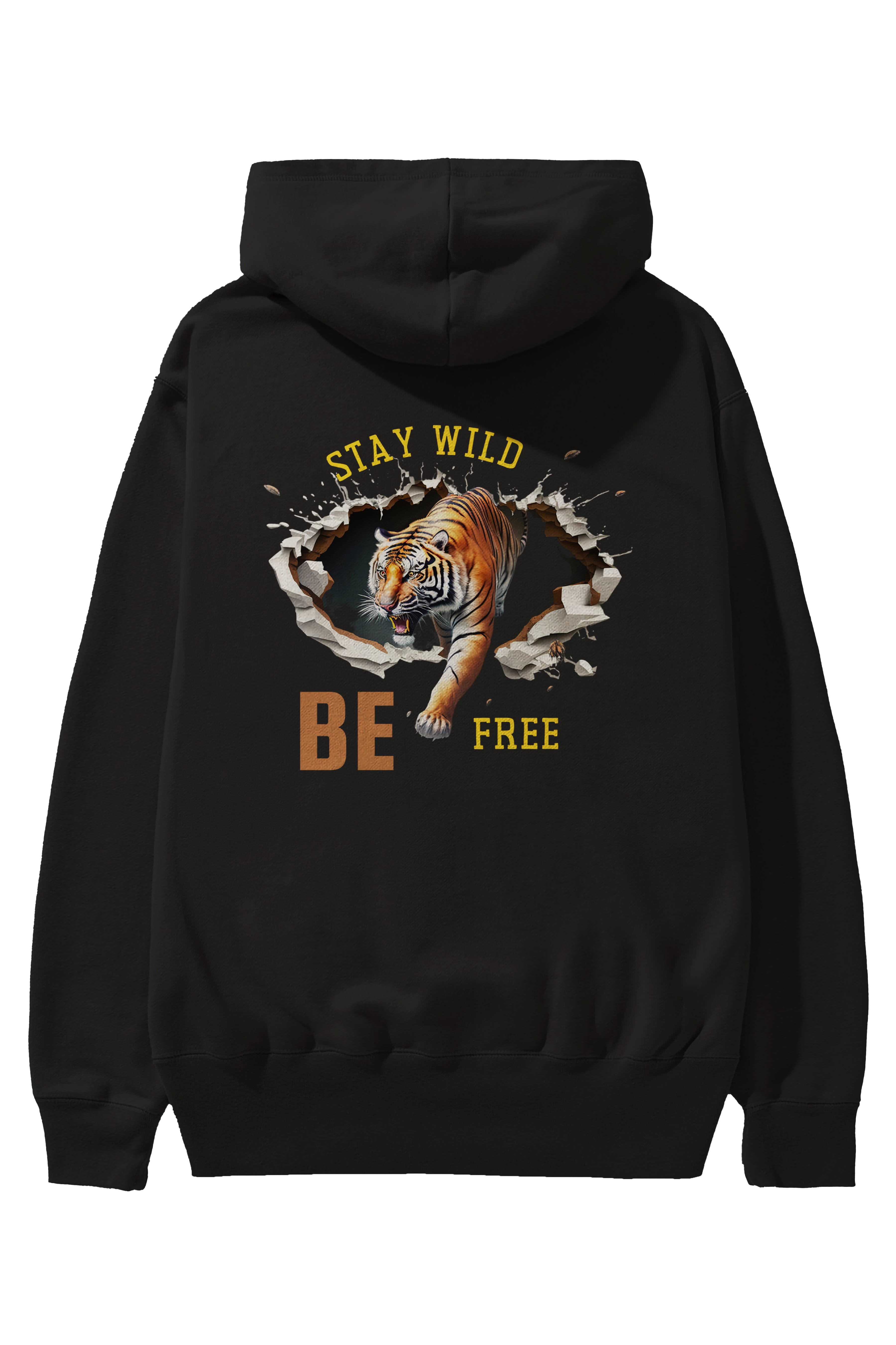 Stay Wild Be Free Yazılı Arka Baskılı Oversize Hoodie Kapüşonlu Sweatshirt Erkek Kadın Unisex