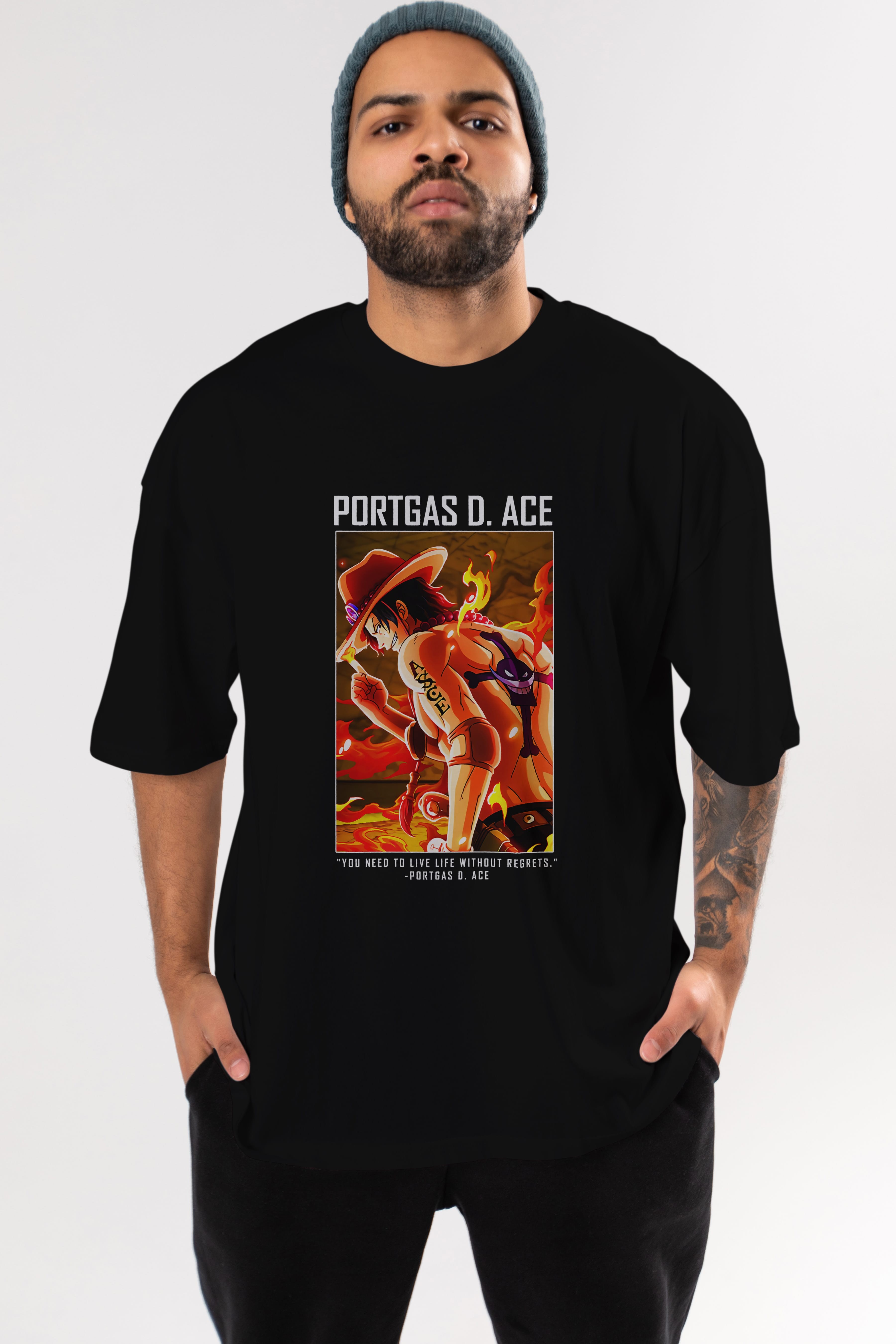 Portgas D. Ace Anime Ön Baskılı Oversize t-shirt Erkek Kadın Unisex