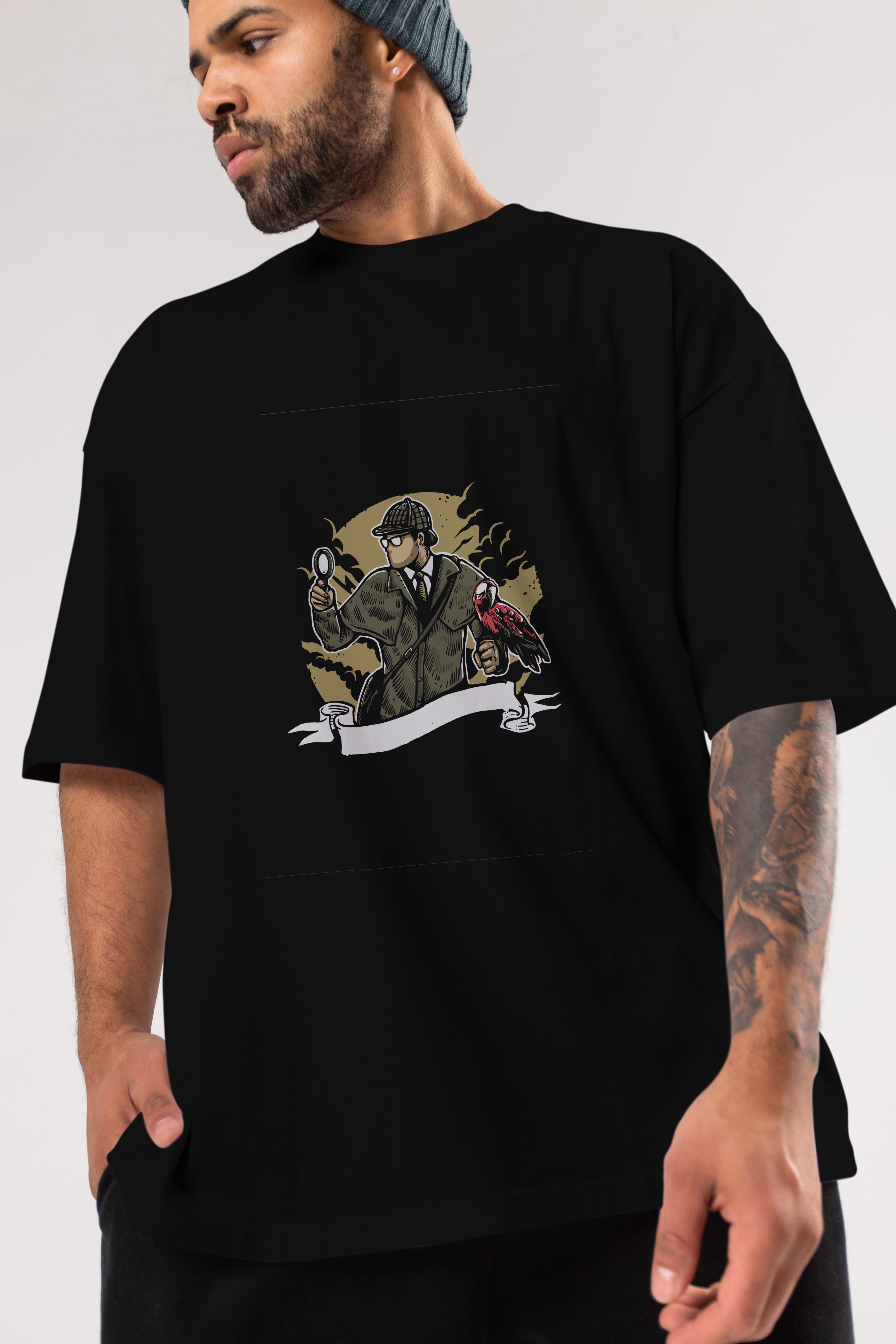 Sherlock Holmes Ön Baskılı Oversize t-shirt Erkek Kadın Unisex %100 Pamuk tişort