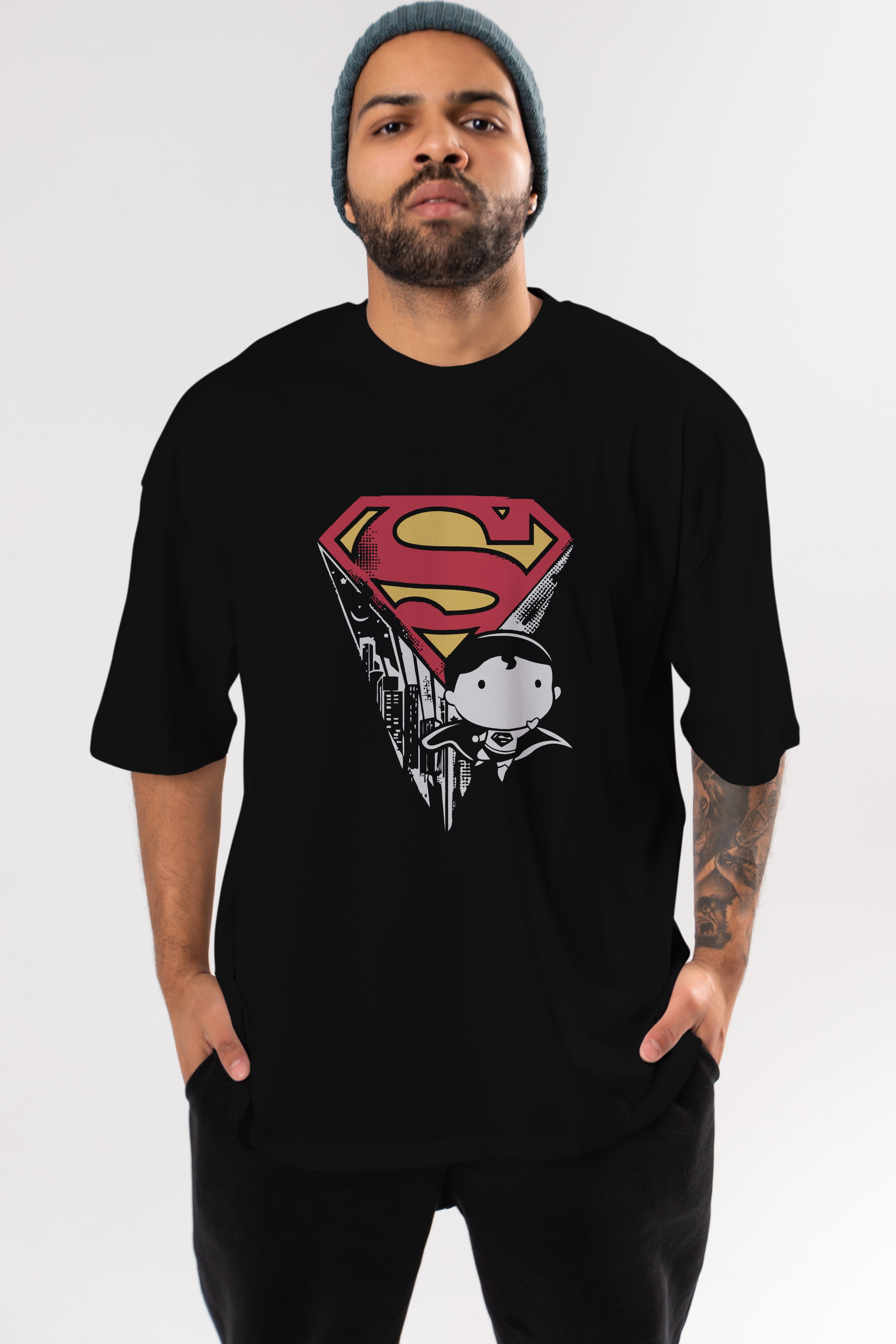 Superman Ön Baskılı Oversize t-shirt Erkek Kadın Unisex %100 Pamuk Bisiklet Yaka tişort
