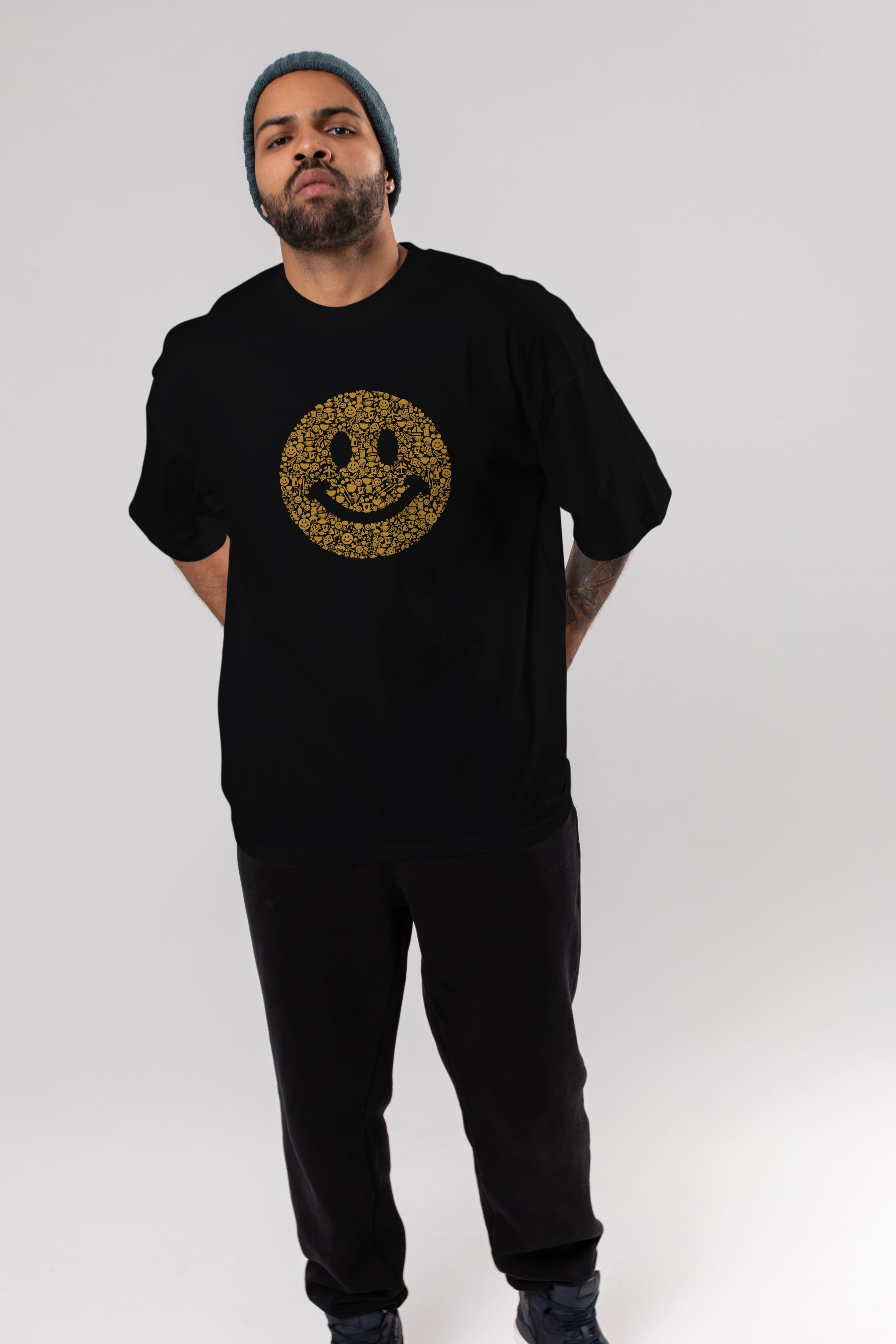 Smiley Ön Baskılı Oversize t-shirt %100 pamuk Erkek Kadın Unisex