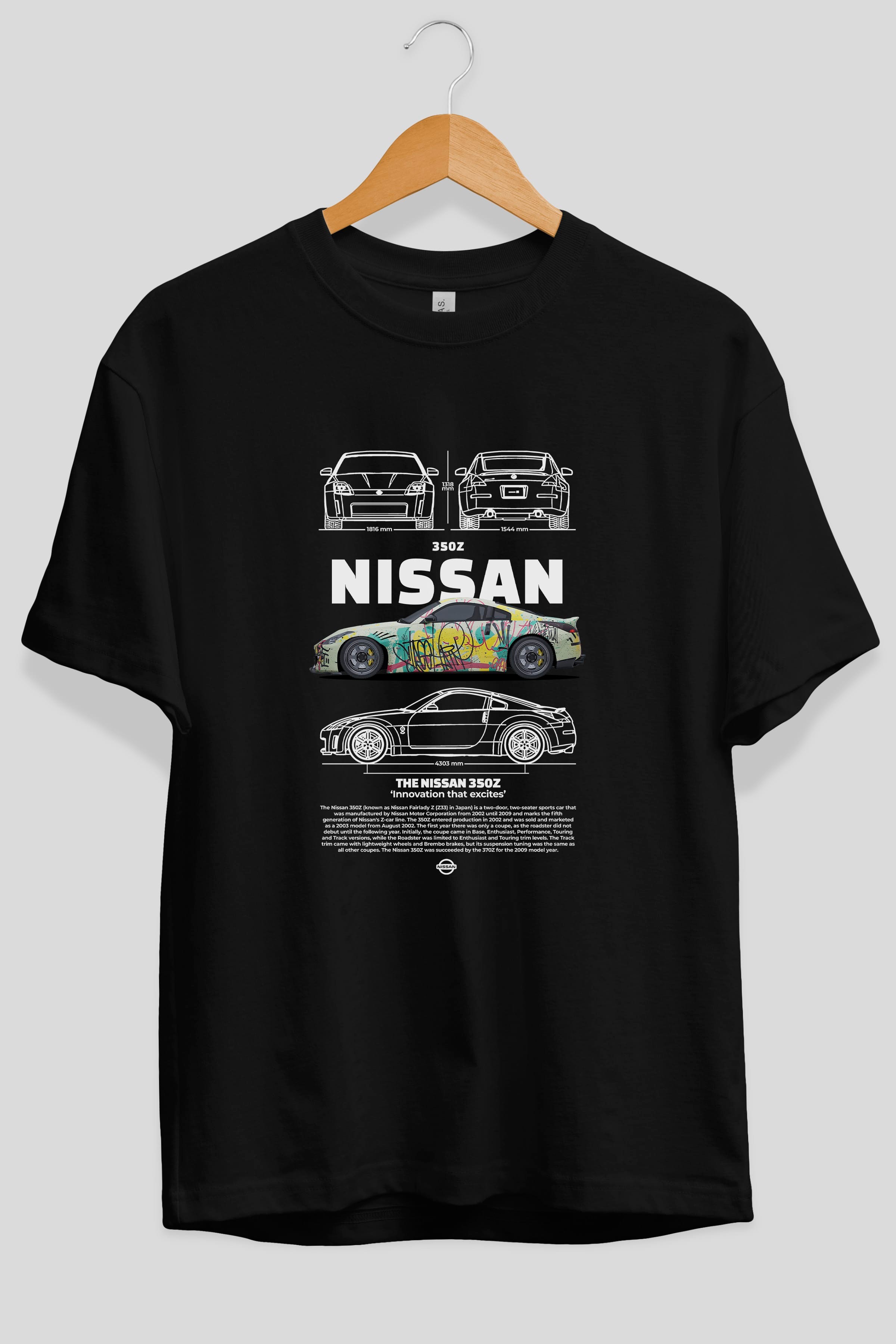 nissan 350z 2 Ön Baskılı Oversize t-shirt Erkek Kadın Unisex %100 Pamuk Bisiklet Yaka tişort