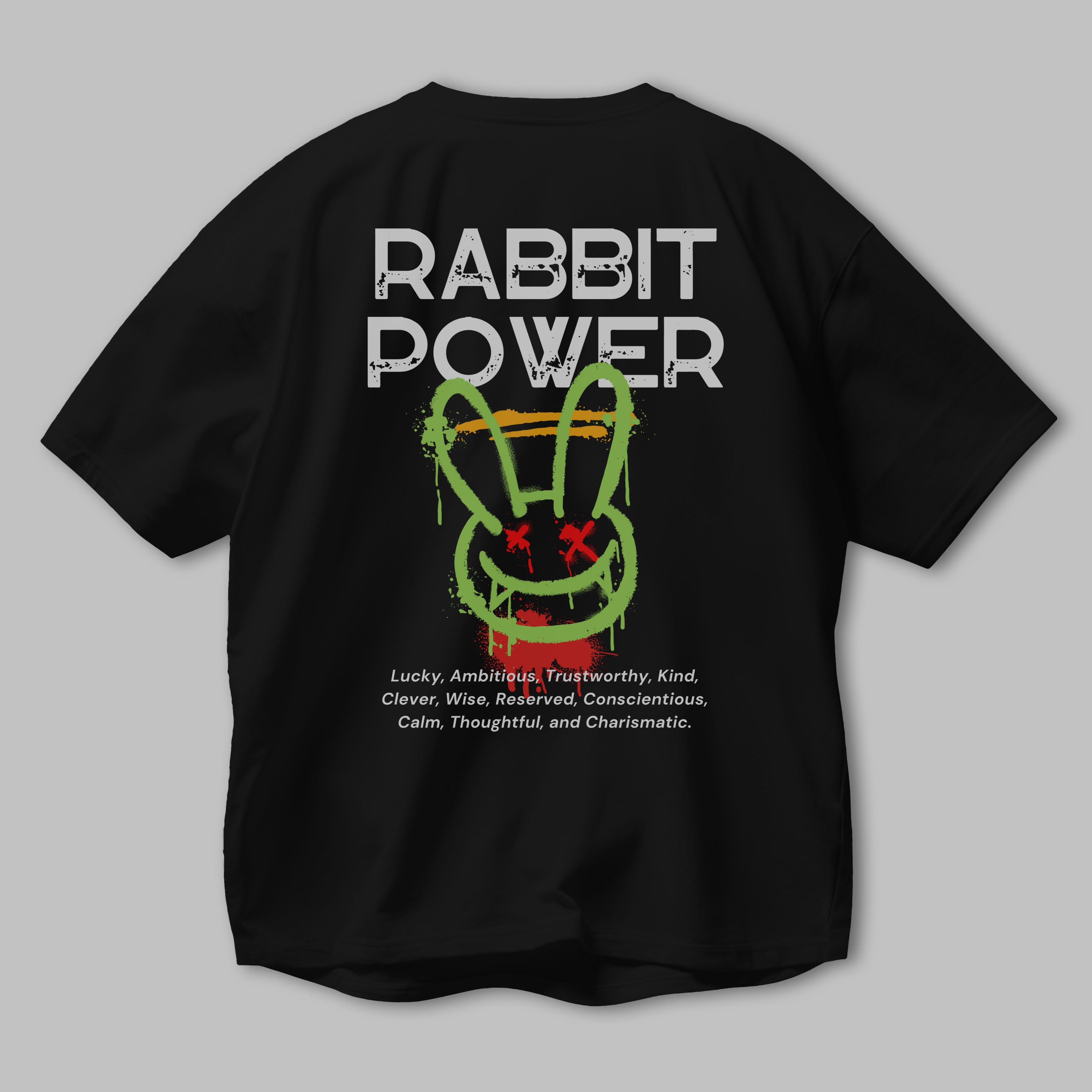 Rabbit Power Yazılı Arka Baskılı Oversize t-shirt Erkek Kadın Unisex