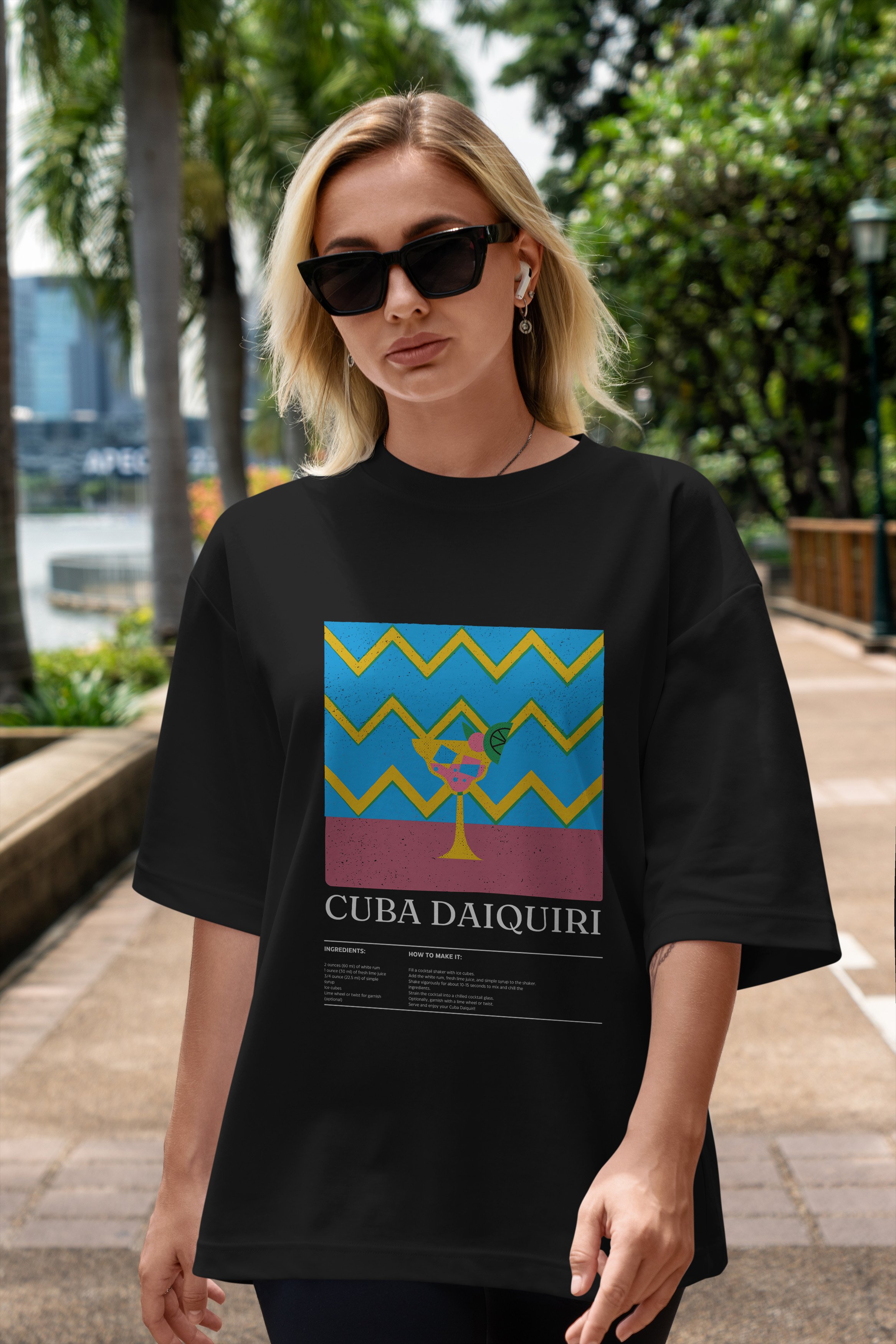 Cuba Daiquiri Kokteyl Ön Baskılı Oversize t-shirt Erkek Kadın %100 Pamuk Bisiklet Yaka tişort
