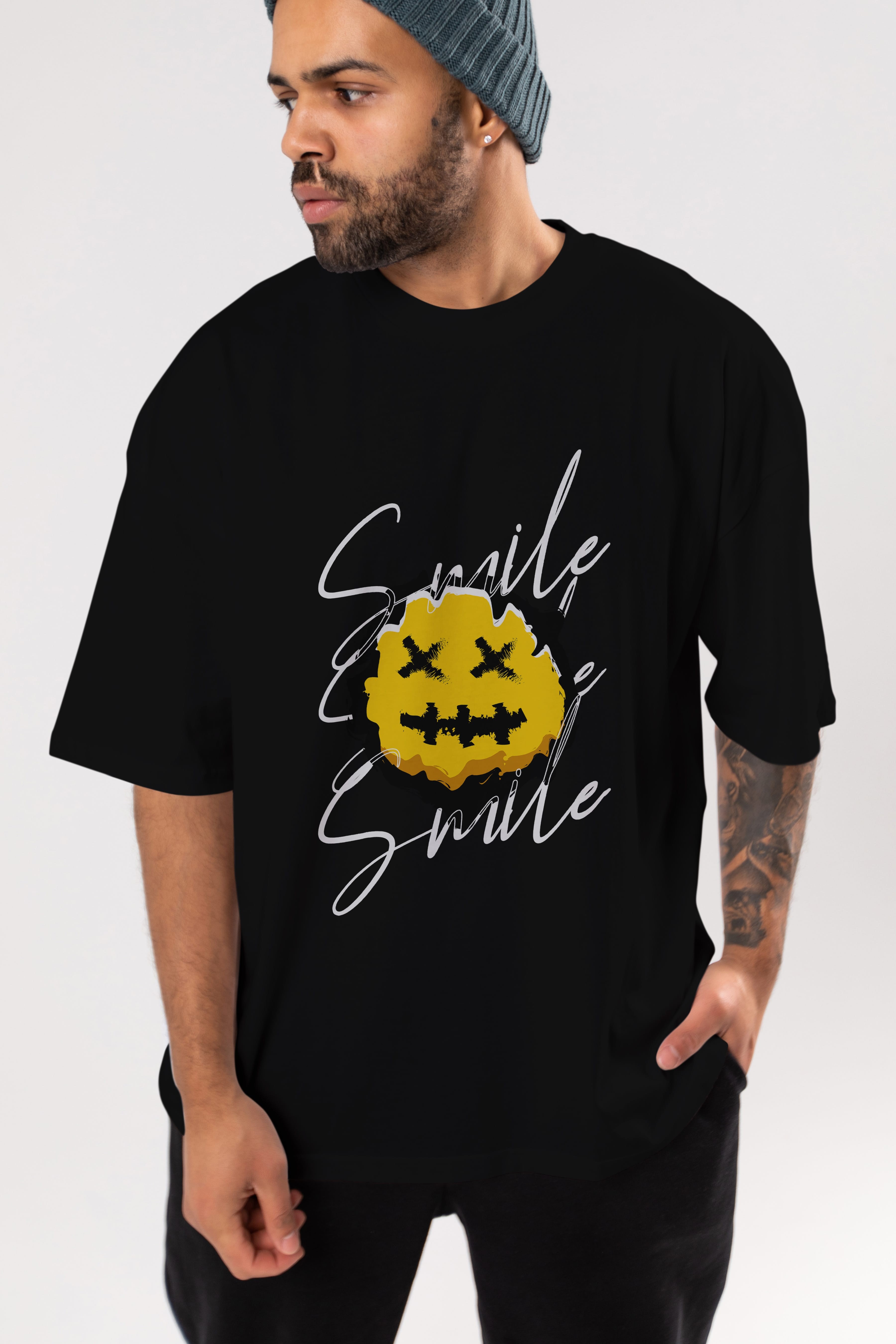 Smile Emoji Ön Baskılı Oversize t-shirt Erkek Kadın Unisex