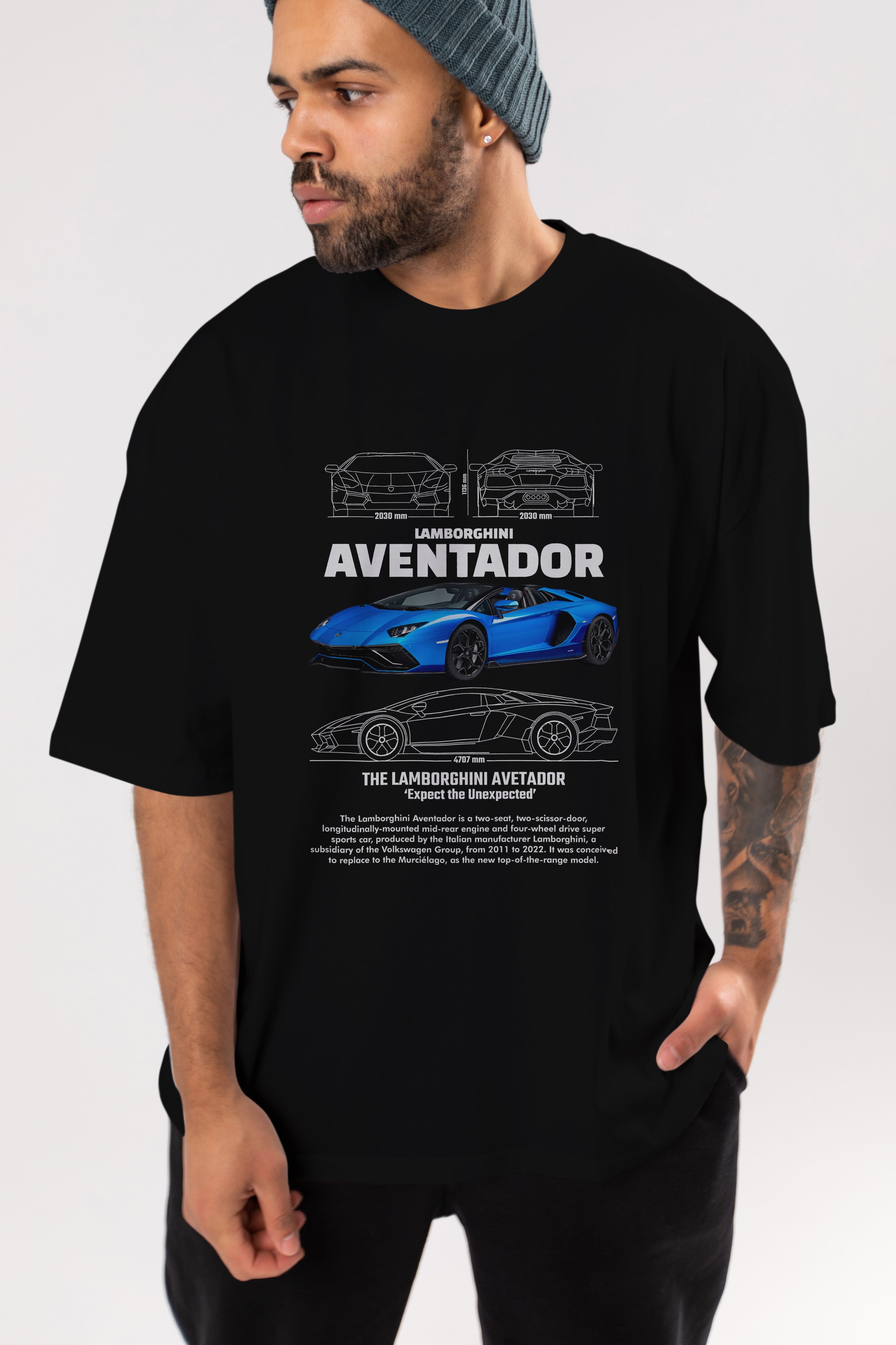 Lamborghini AVENTADOR 1 Ön Baskılı Oversize t-shirt Erkek Kadın Unisex %100 Pamuk Bisiklet Yaka tişort