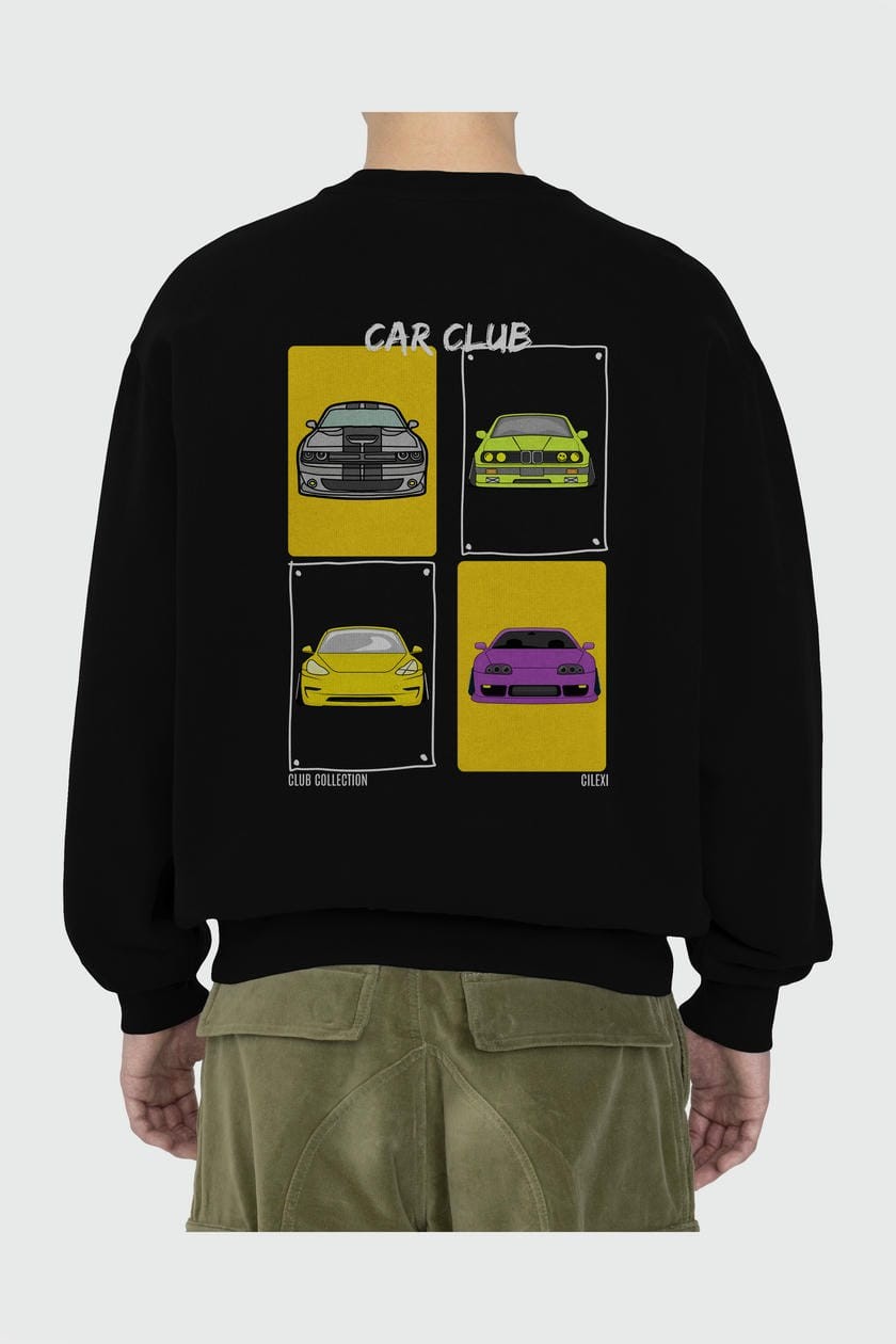 Car Club Arka Baskılı Oversize Sweatshirt Erkek Kadın Unisex