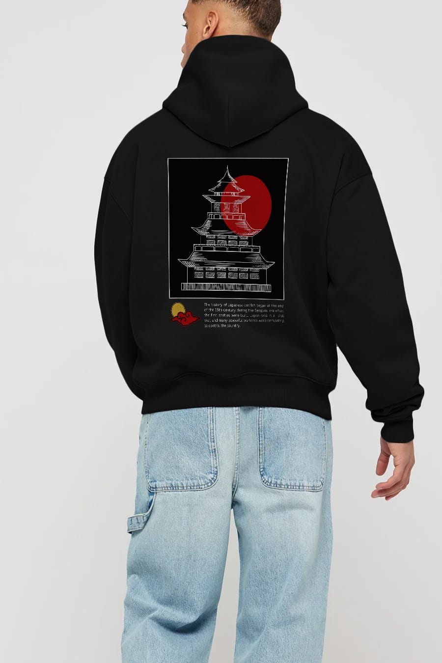 Retro Japanese Arka Baskılı Oversize Hoodie Kapüşonlu Sweatshirt Erkek Kadın Unisex