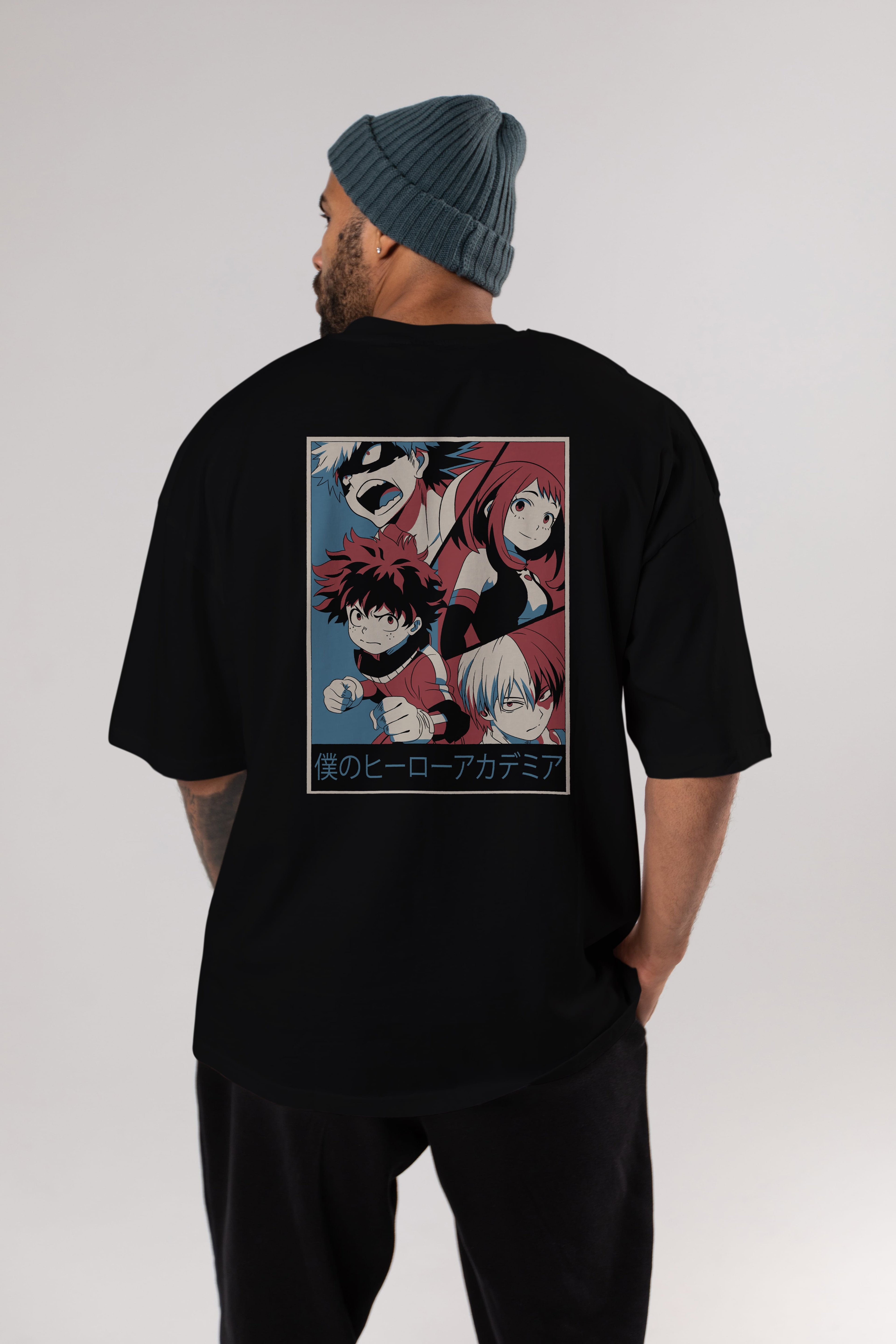 BokuNoHero Anime Arka Baskılı Oversize t-shirt Erkek Kadın Unisex