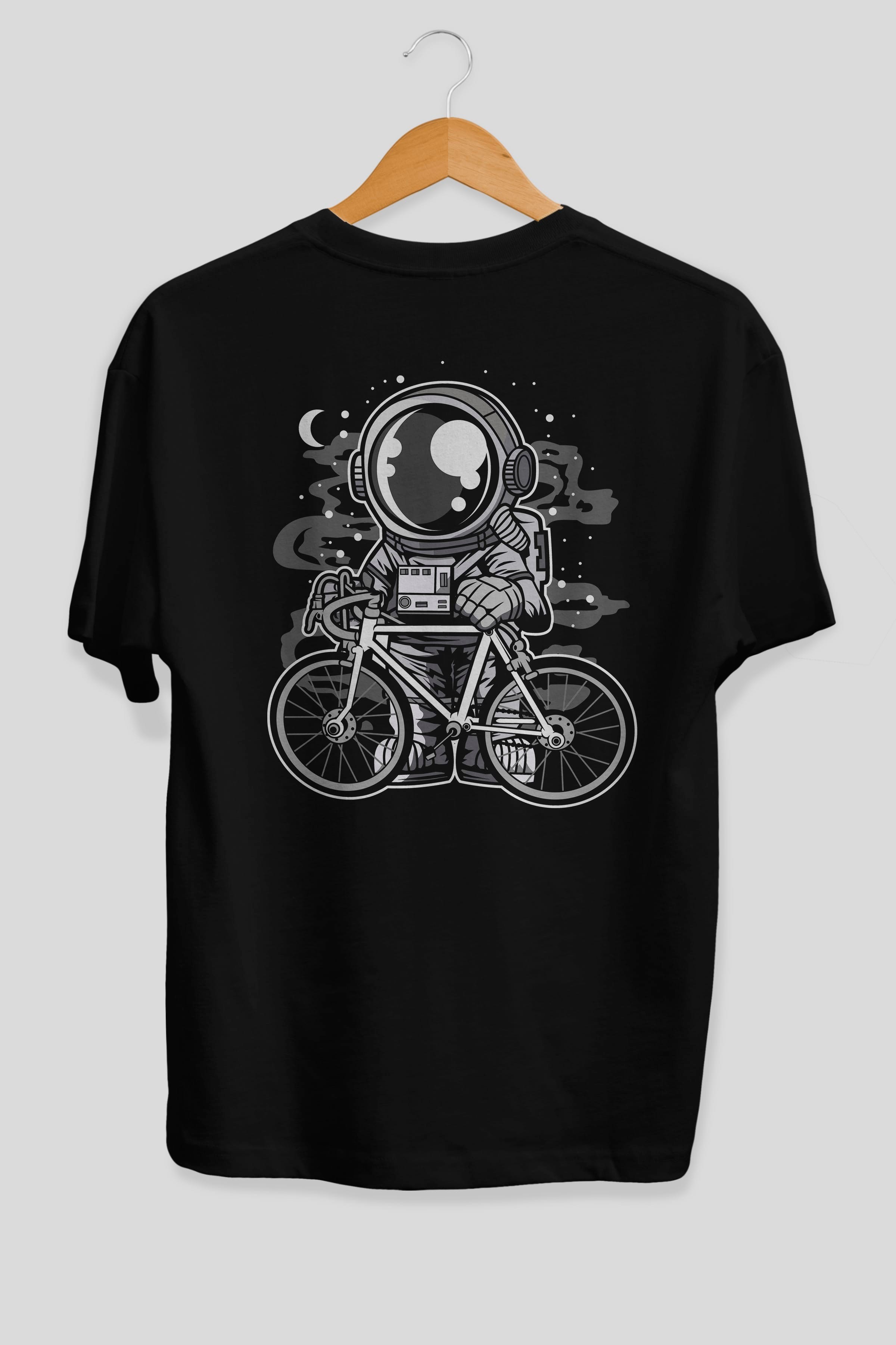 Bicycle Astronaut Arka Baskılı Oversize t-shirt Erkek Kadın Unisex