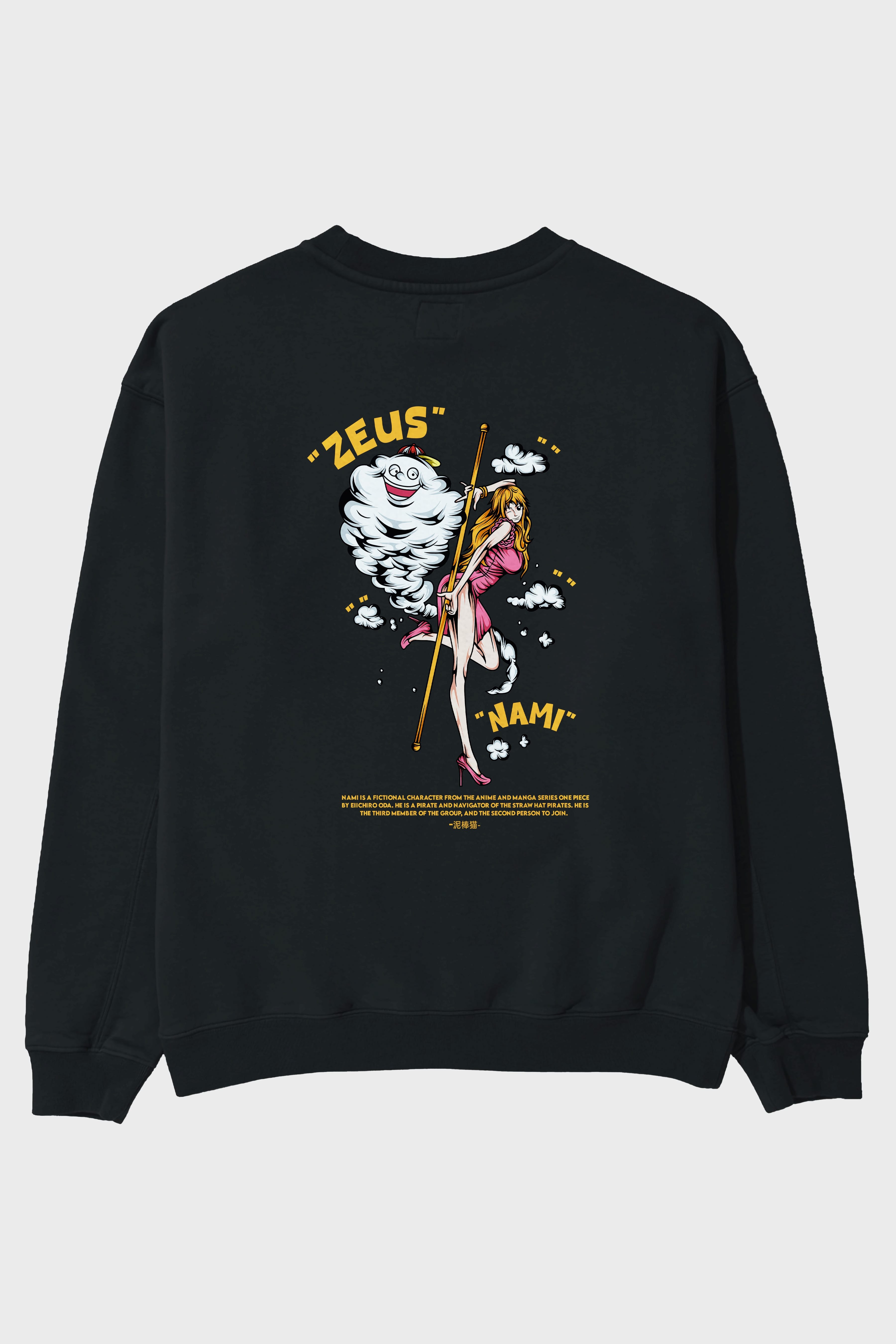 Zeus Nami Anime Arka Baskılı Oversize Sweatshirt Erkek Kadın Unisex