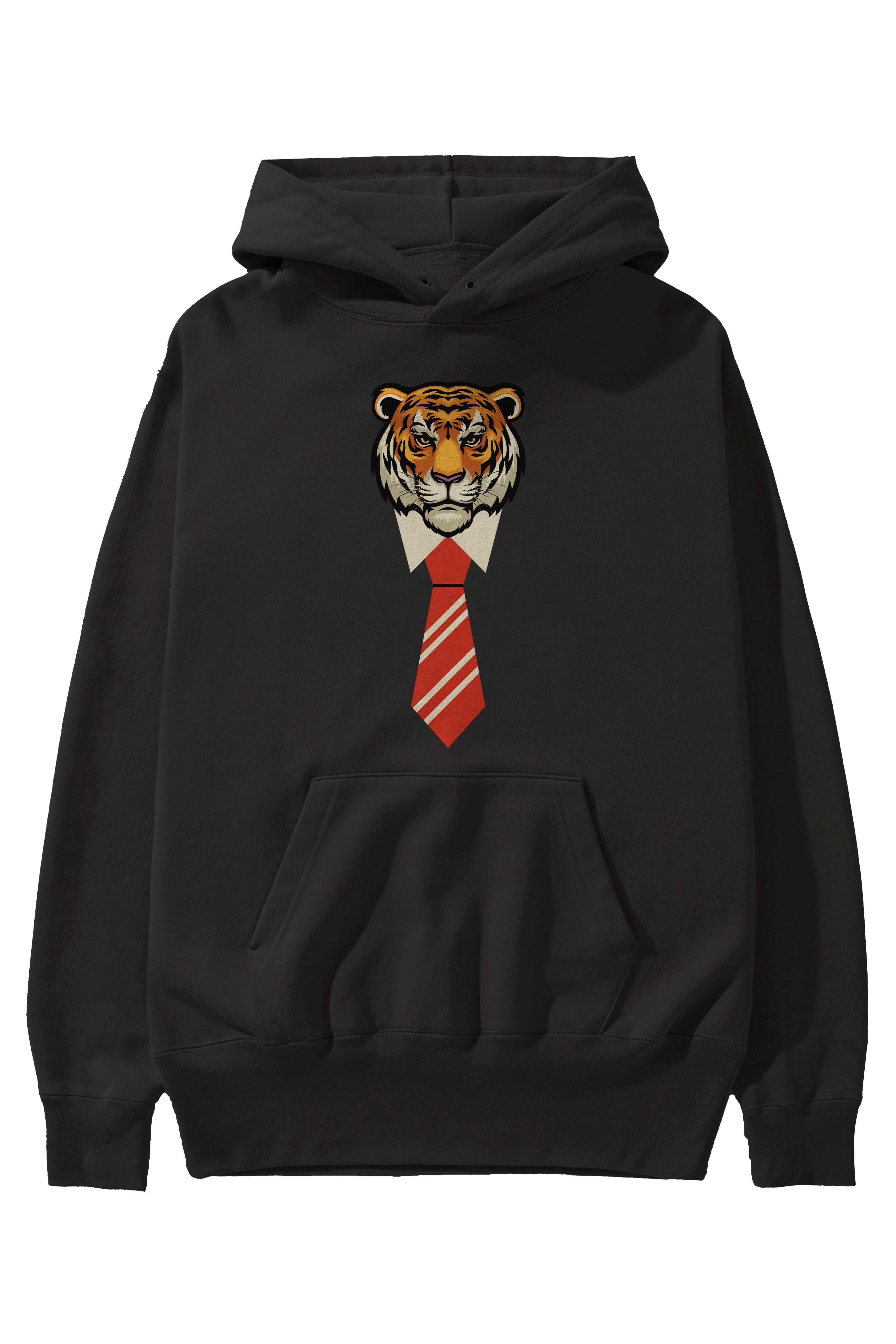 Tiger With Tie Ön Baskılı Oversize Hoodie Kapüşonlu Sweatshirt Erkek Kadın Unisex