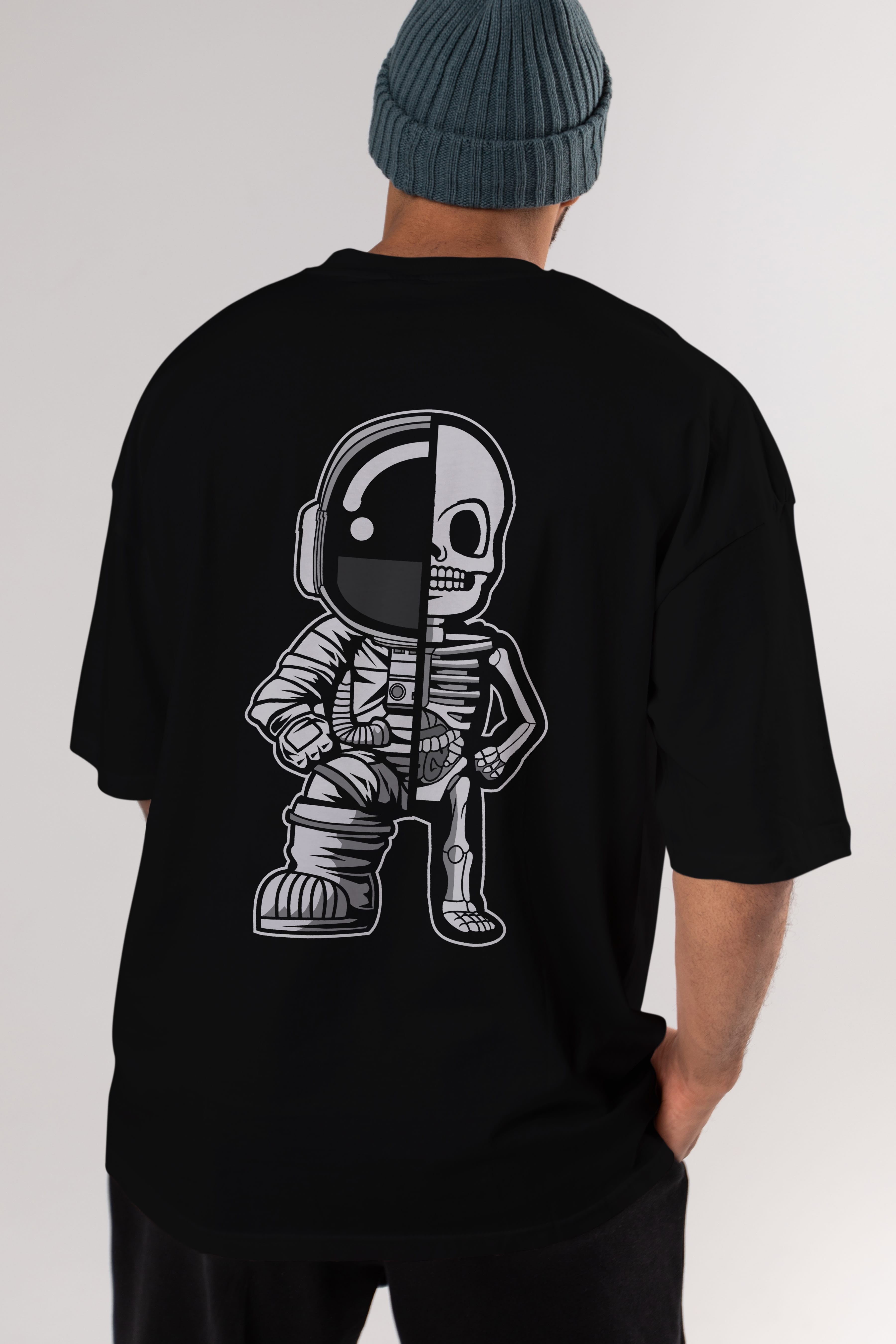 Astronaut Half Skeleton Arka Baskılı Oversize t-shirt Erkek Kadın Unisex