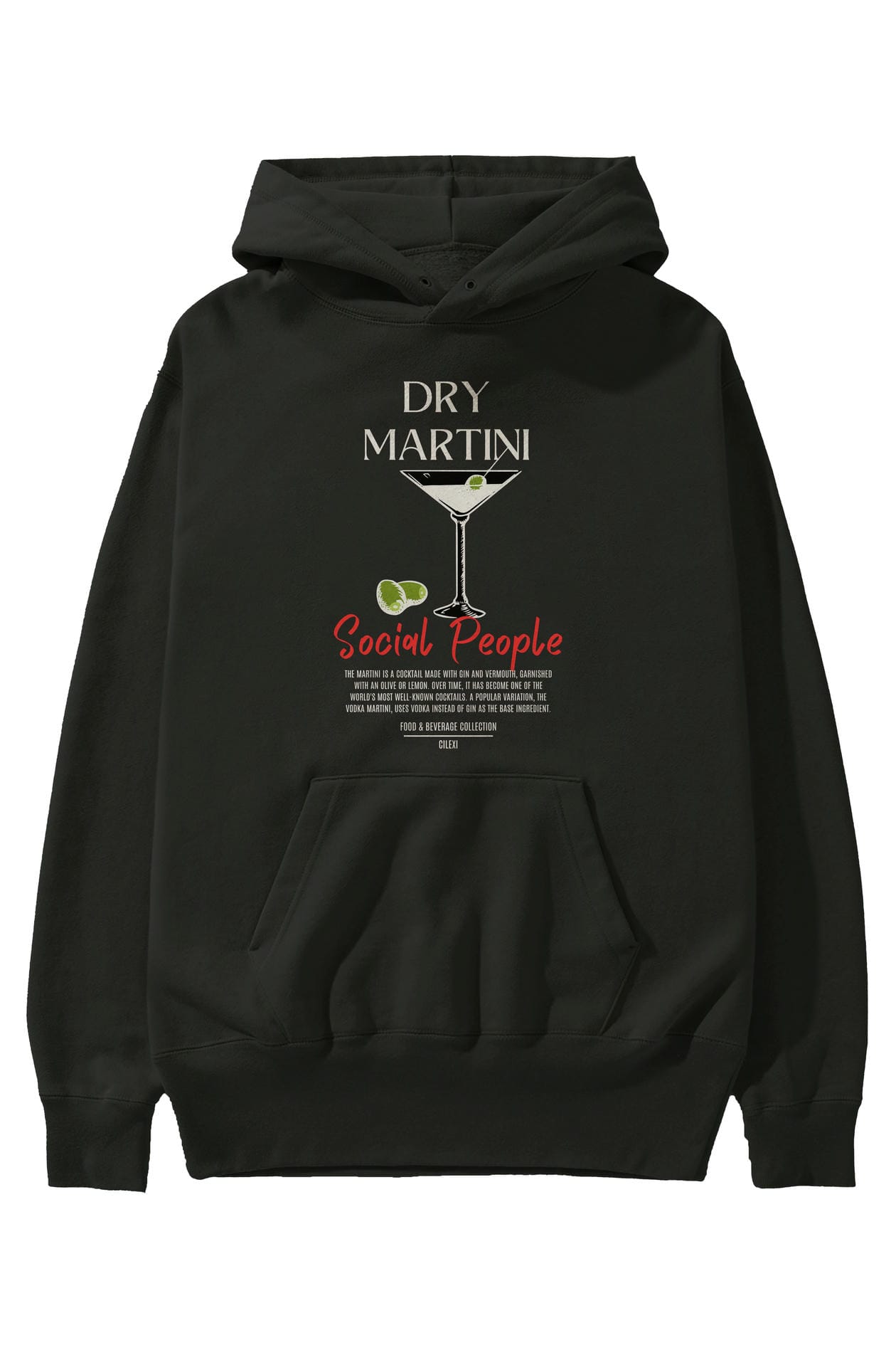 Dry Martini Kokteyl Ön Baskılı Hoodie Oversize Kapüşonlu Sweatshirt Erkek Kadın