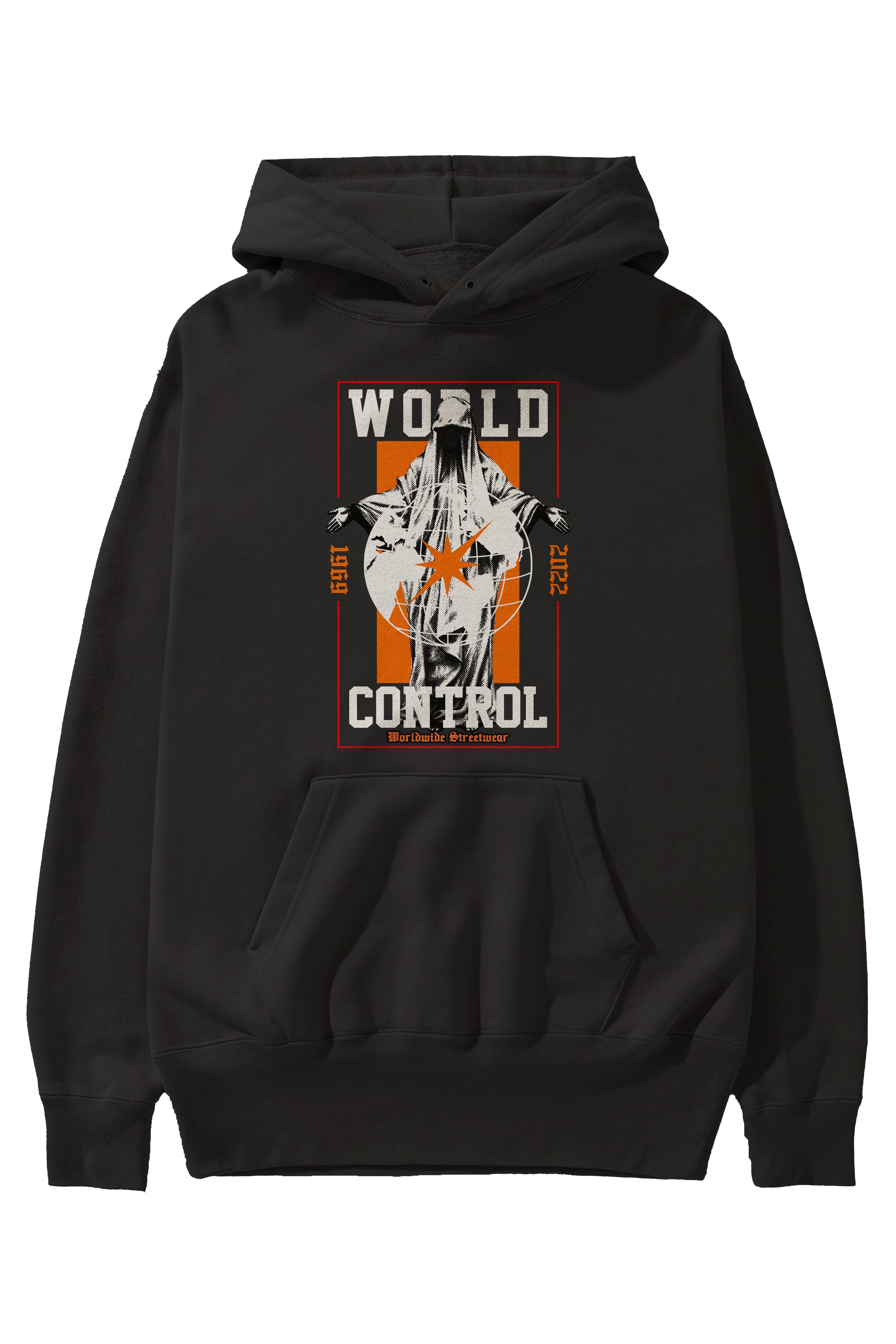 World Control Ön Baskılı Hoodie Oversize Kapüşonlu Sweatshirt Erkek Kadın Unisex