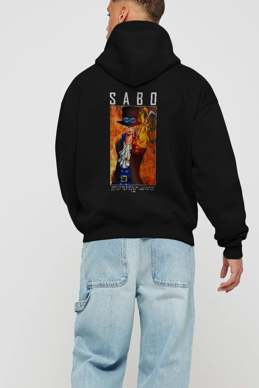 Sabo Anime Arka Baskılı Hoodie Oversize Kapüşonlu Sweatshirt Erkek Kadın Unisex