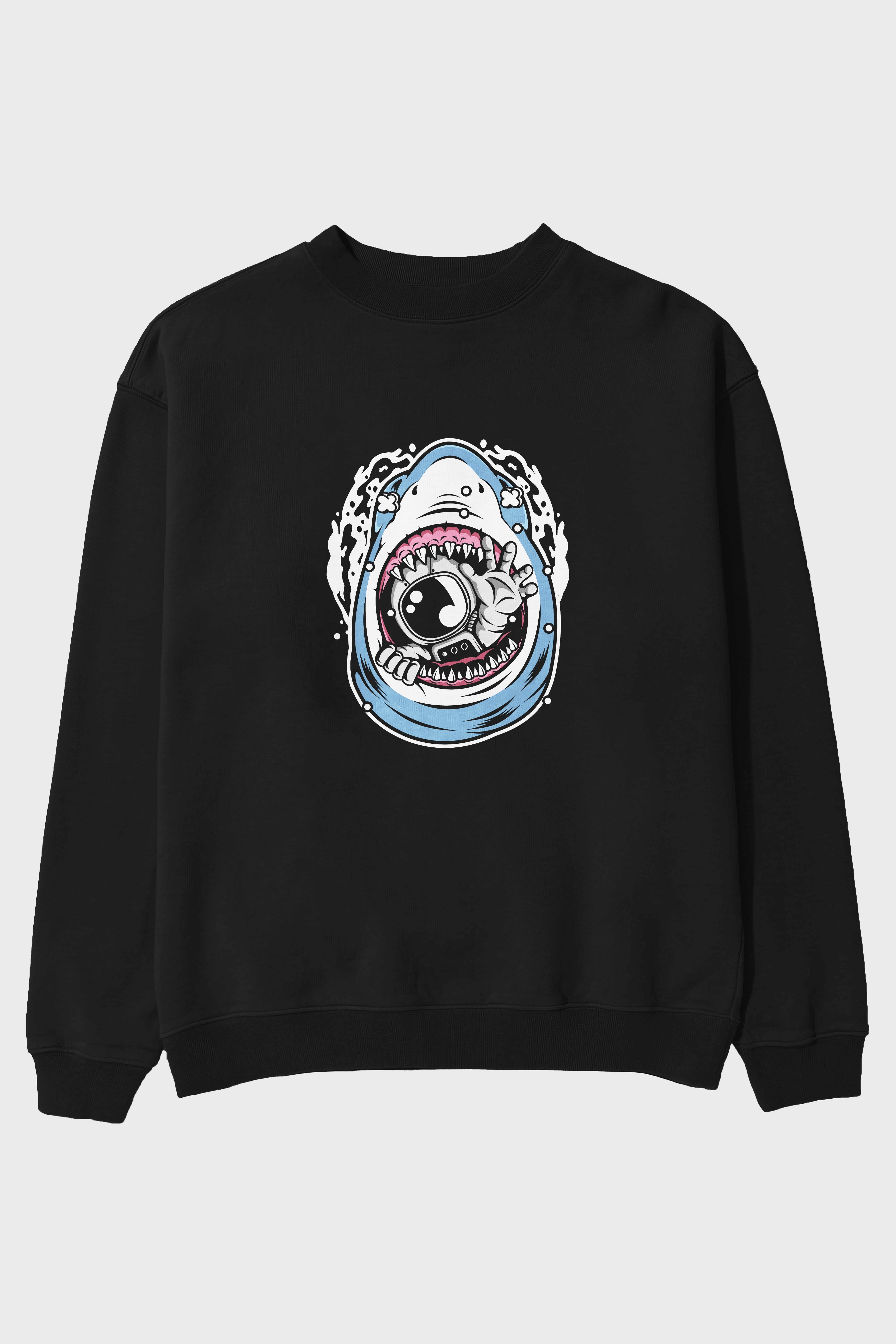 Astronaut Shark Ön Baskılı Oversize Sweatshirt Erkek Kadın Unisex