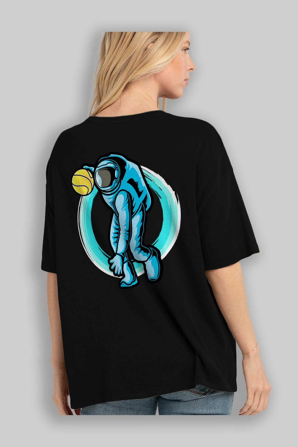 Astronaut Dribble Arka Baskılı Oversize t-shirt Erkek Kadın Unisex