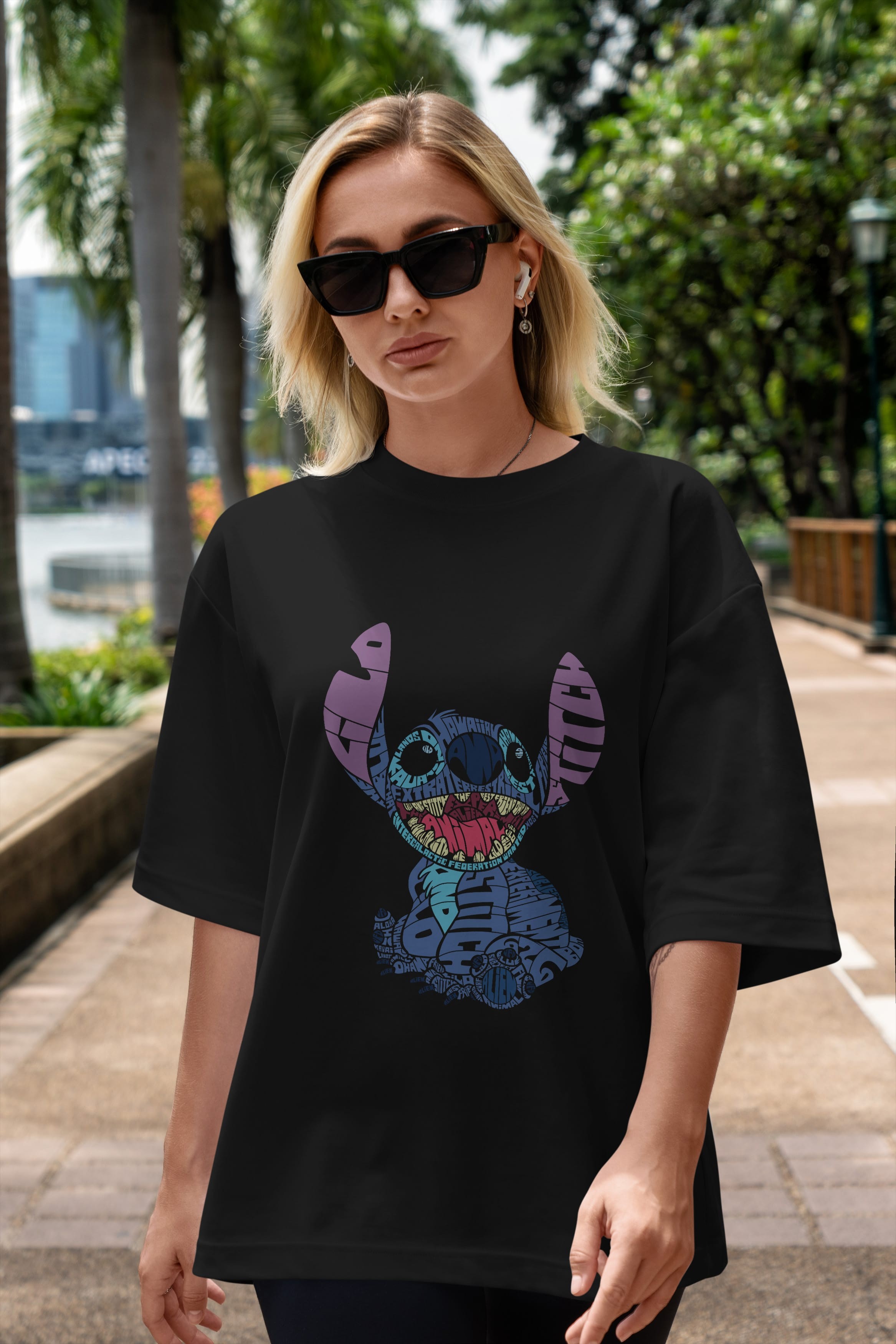 Stitch Ön Baskılı Oversize t-shirt %100 pamuk Erkek Kadın Unisex