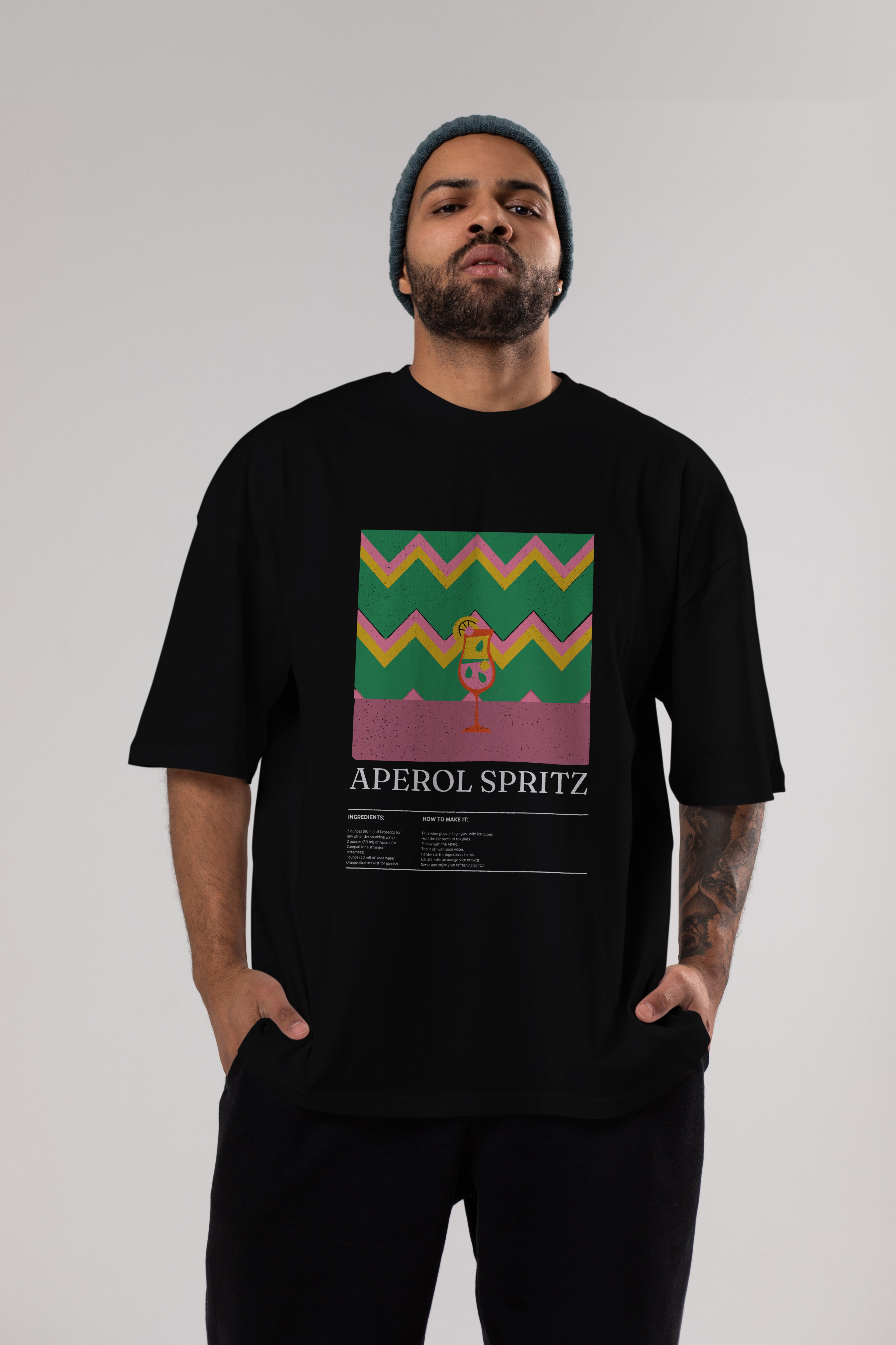 Aperol Spritz Kokteyl Ön Baskılı Oversize t-shirt Erkek Kadın %100 Pamuk Bisiklet Yaka tişort