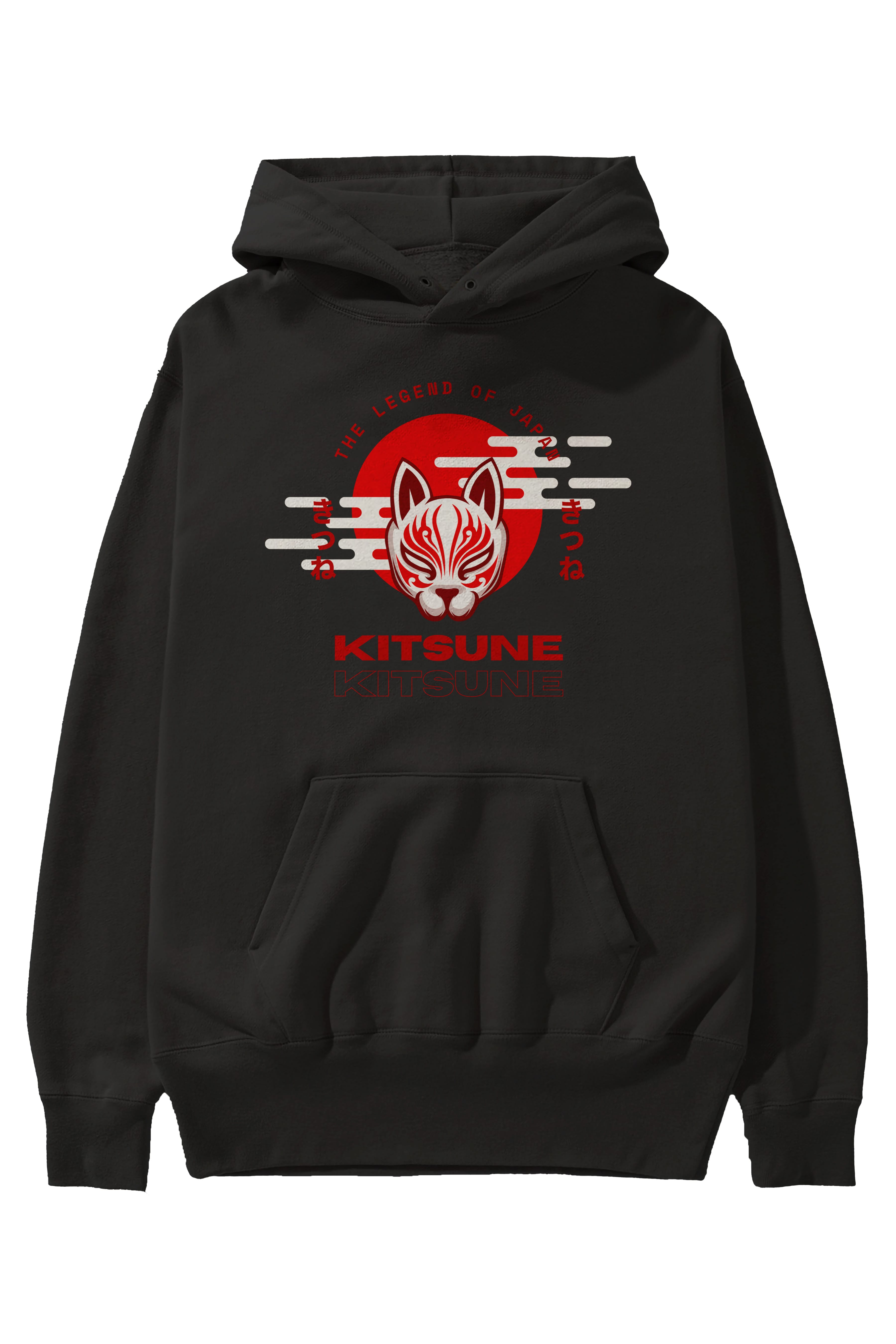 Kitsune Mask Ön Baskılı Oversize Hoodie Kapüşonlu Sweatshirt Erkek Kadın Unisex
