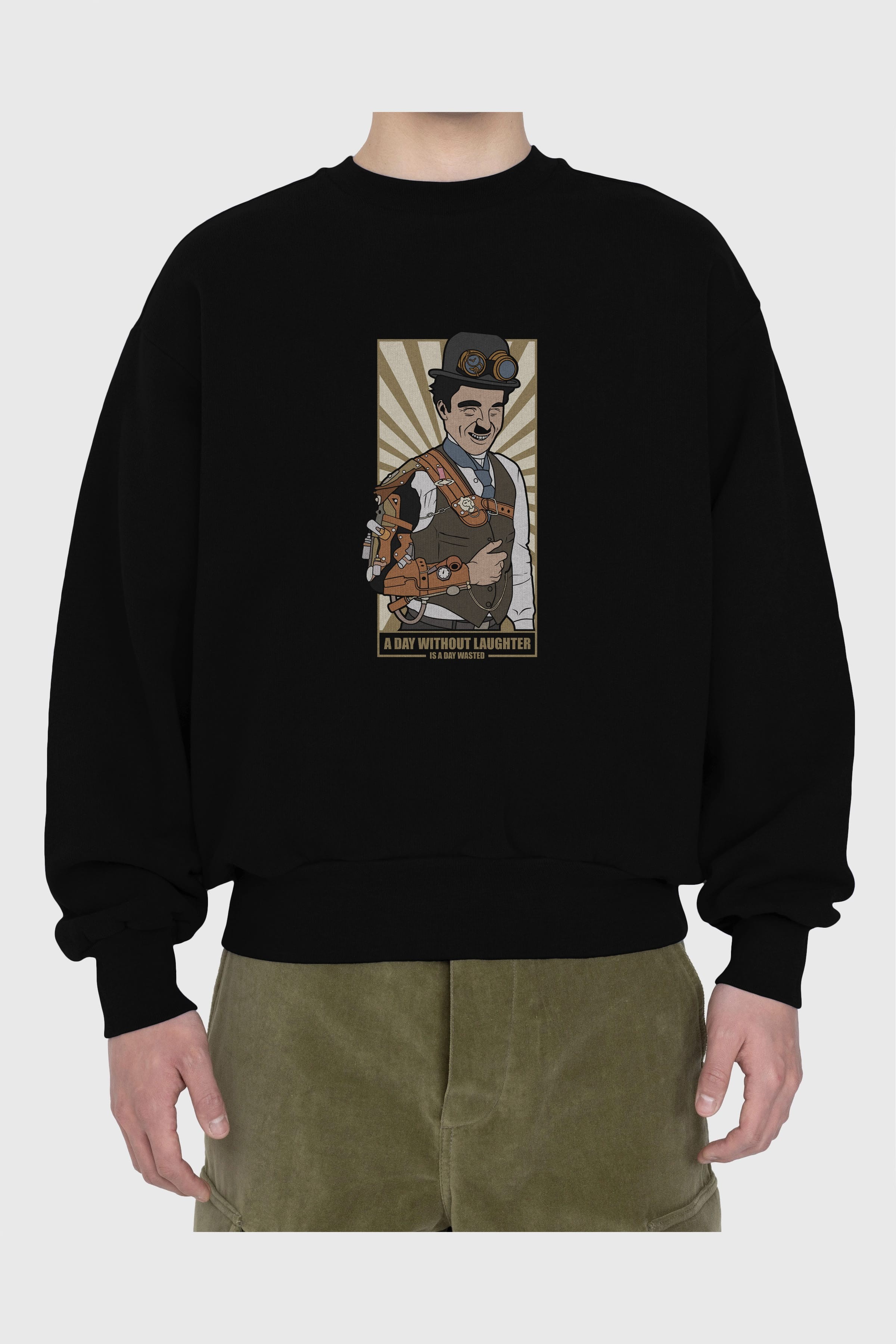 Steampunk Chaplin Ön Baskılı Oversize Sweatshirt Erkek Kadın Unisex