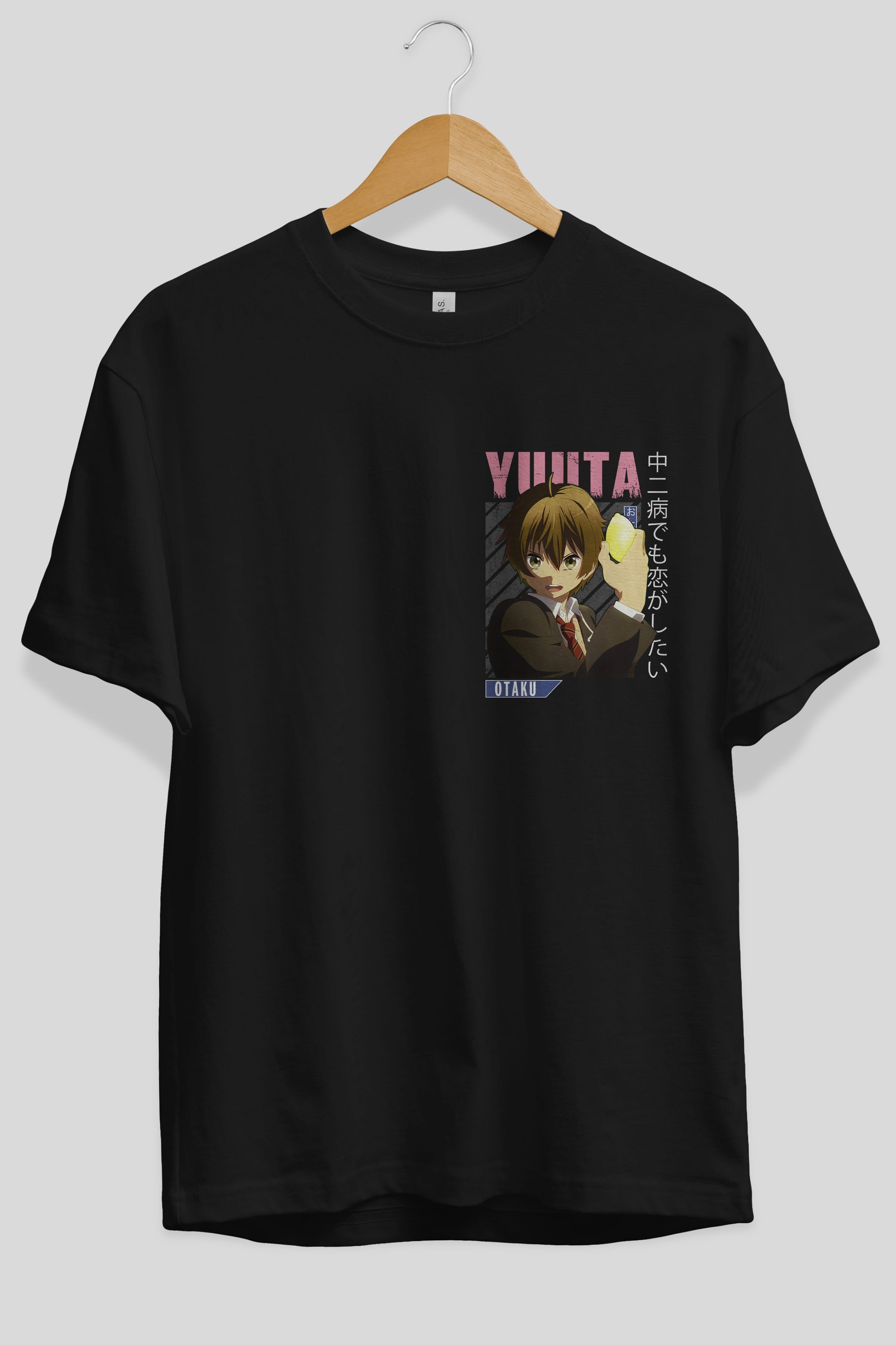 Yuuta Togashi 2 Ön Sol Baskılı Oversize t-shirt Erkek Kadın Unisex %100 Pamuk Bisiklet Yaka tişort