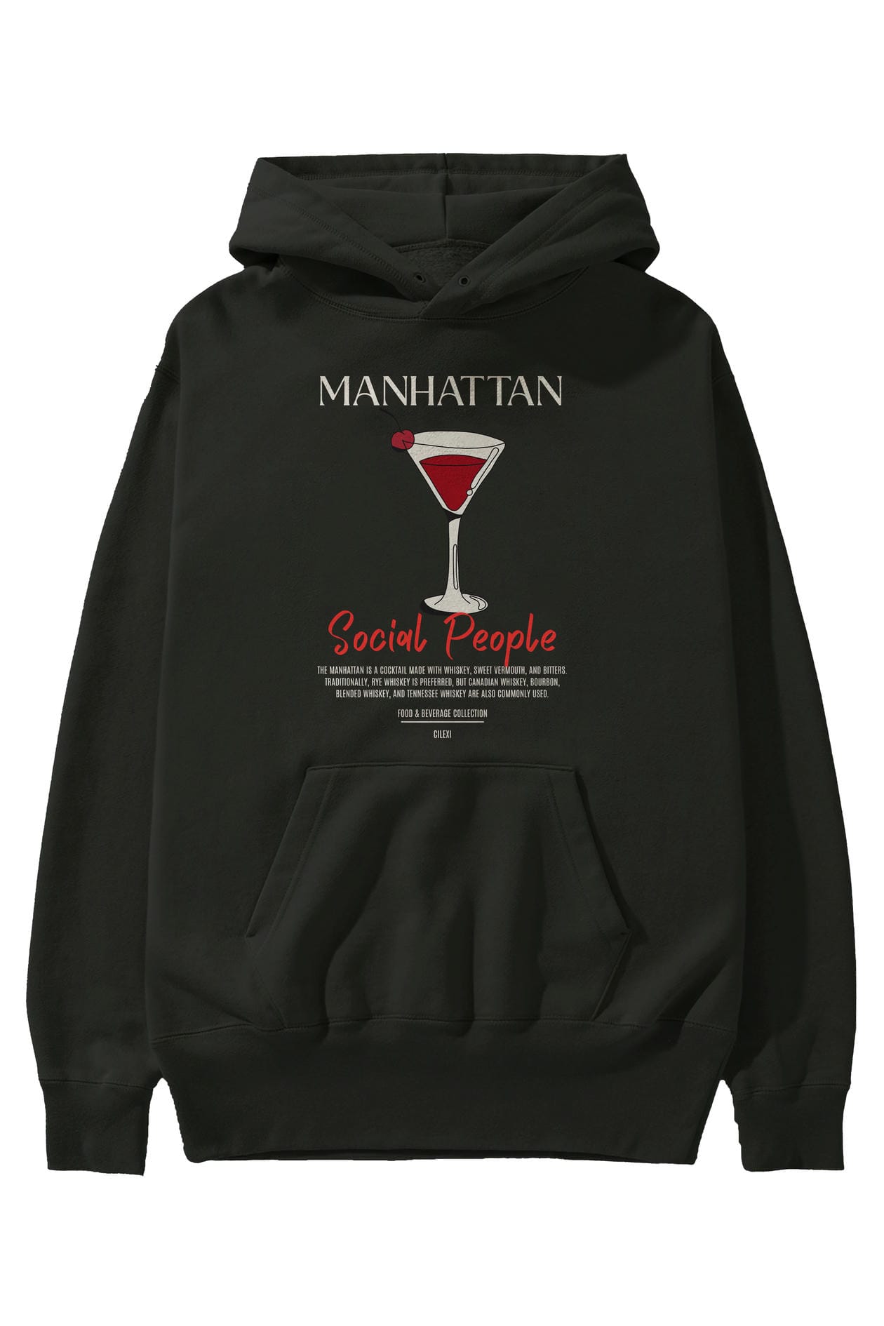 Manhattan Kokteyl Ön Baskılı Hoodie Oversize Kapüşonlu Sweatshirt Erkek Kadın