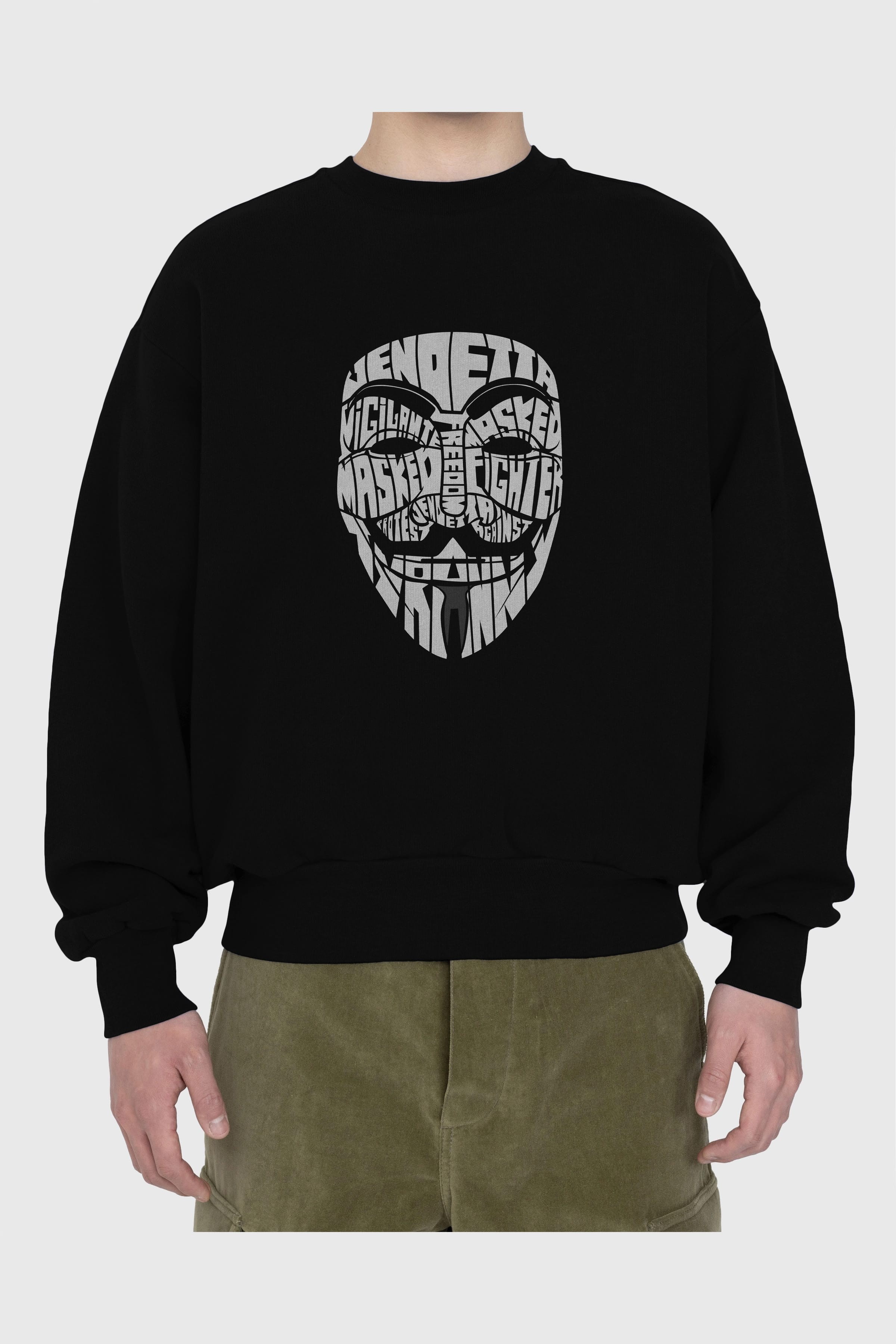 Vendetta Ön Baskılı Oversize Sweatshirt Erkek Kadın Unisex