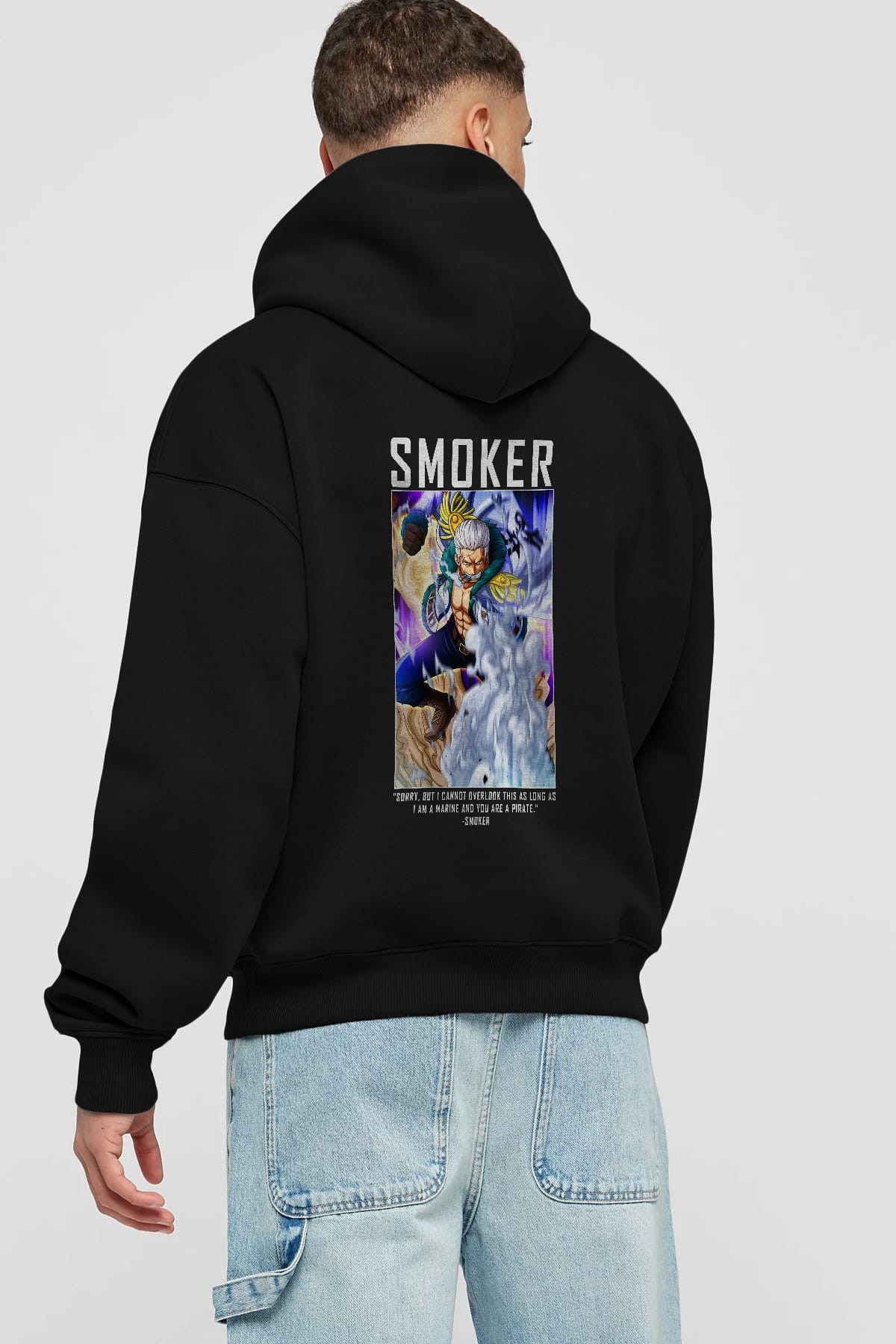 Smoker Anime Arka Baskılı Hoodie Oversize Kapüşonlu Sweatshirt Erkek Kadın Unisex