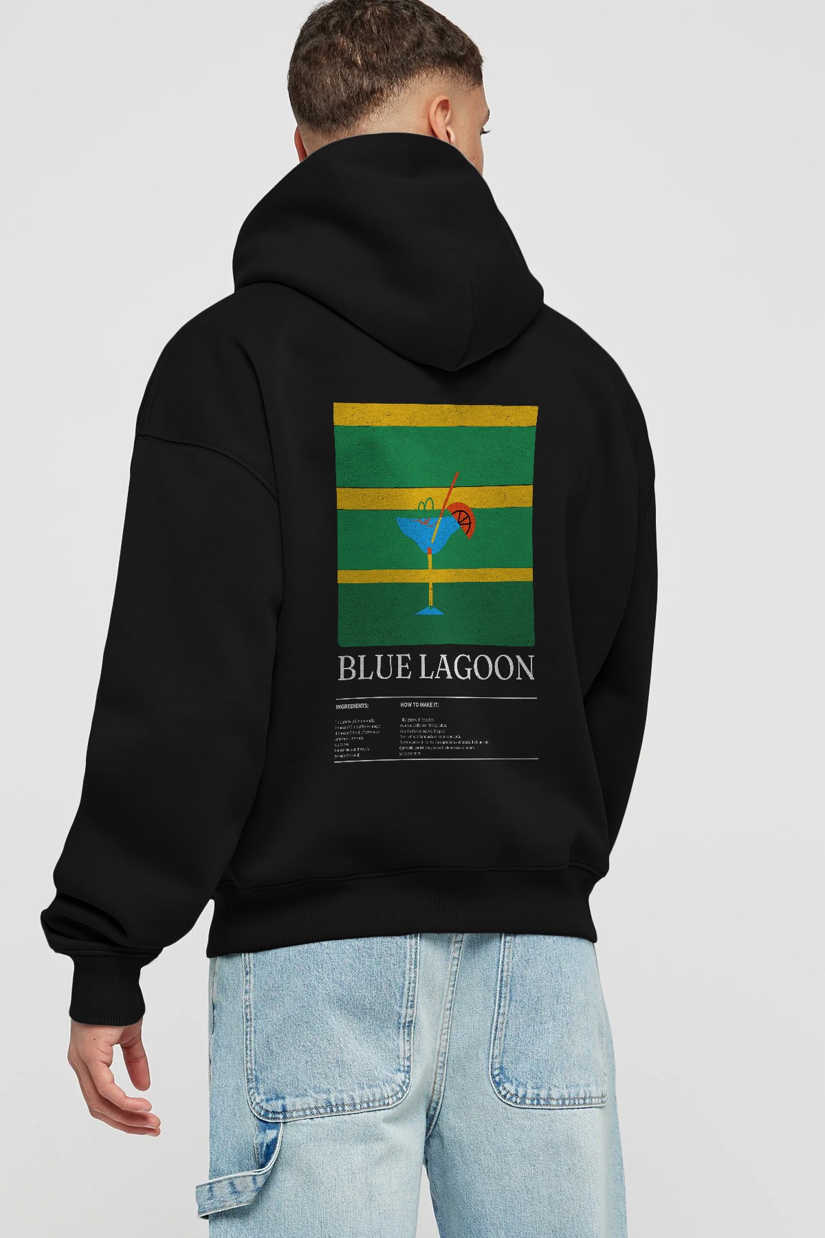 Blue Lagoon Kokteyl Arka Baskılı Hoodie Oversize Kapüşonlu Sweatshirt Erkek Kadın