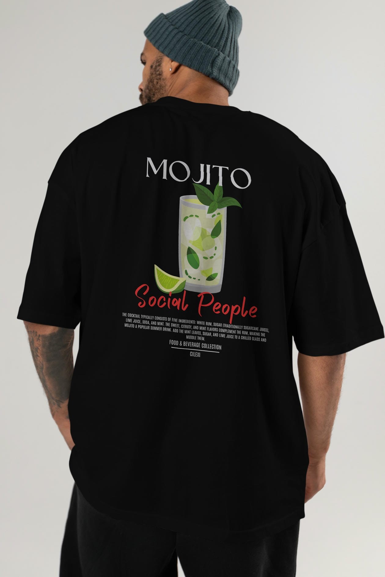 Mojıto Kokteyl Serisi Baskılı Oversize t-shirt Erkek Kadın Unisex %100 Pamuk Bisiklet Yaka tişort