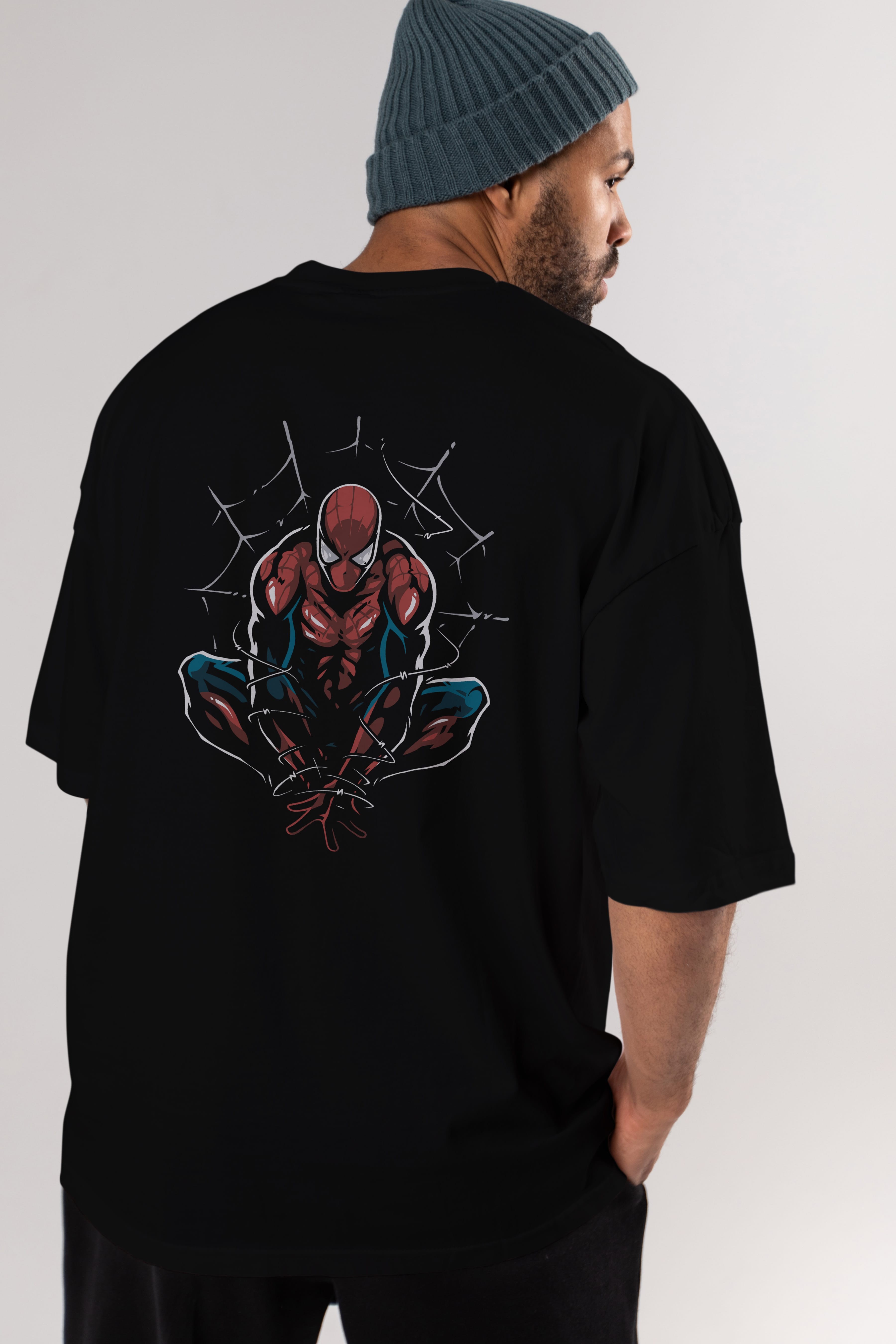 Spiderman (15) Arka Baskılı Oversize t-shirt Erkek Kadın Unisex %100 Pamuk Bisiklet Yaka tişort