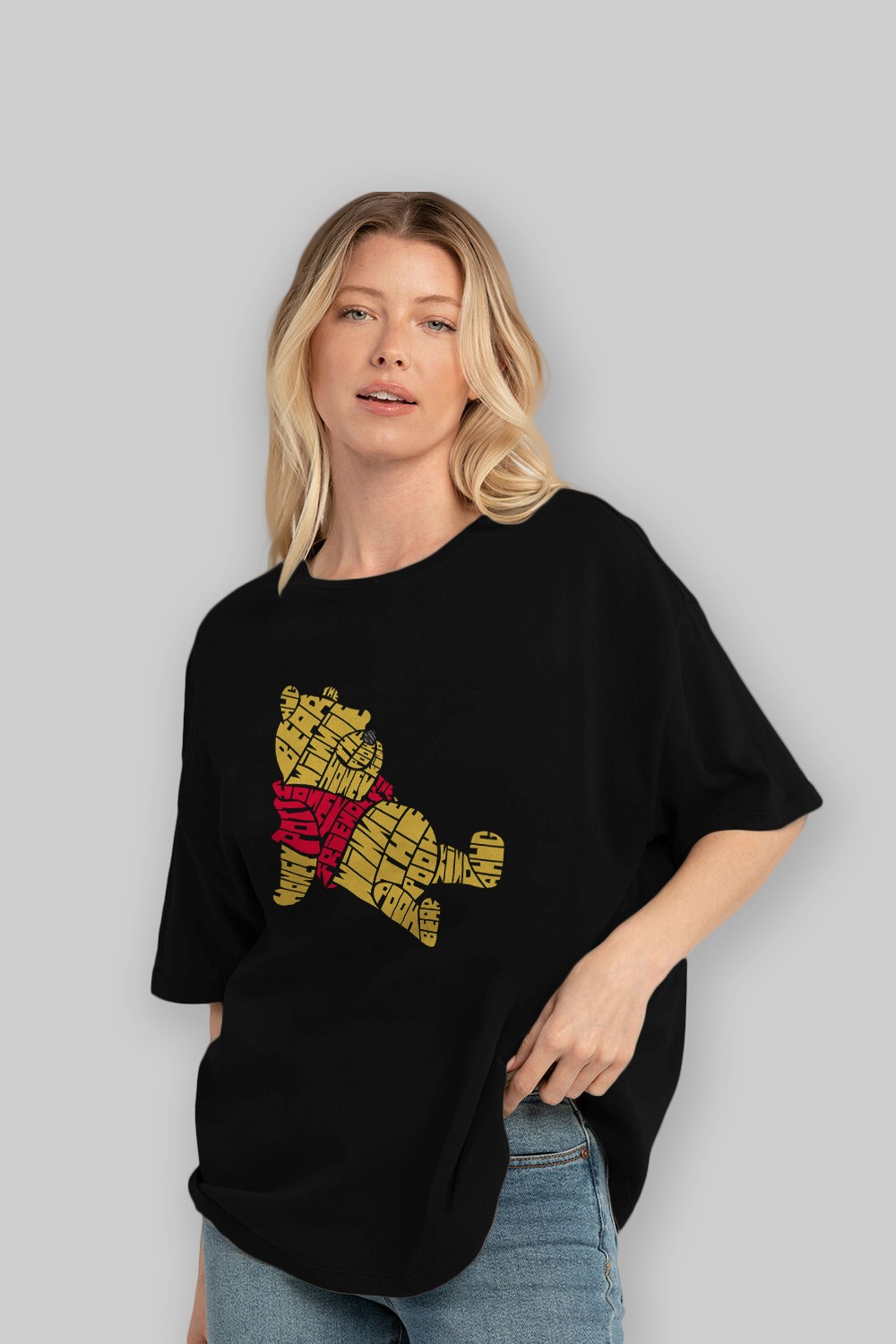 Winnie The Pooh Ön Baskılı Oversize t-shirt %100 pamuk Erkek Kadın Unisex