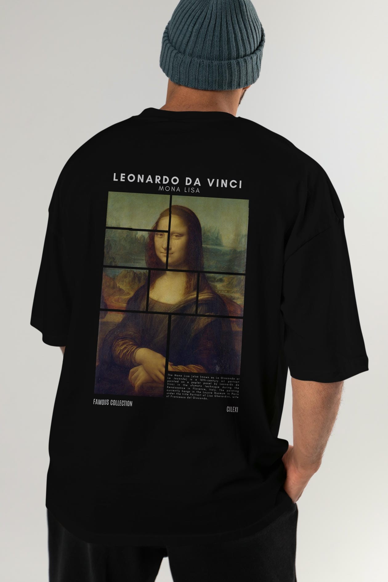 Leonardo Da Vinci Mona Lisa Arka Baskılı Oversize t-shirt Erkek Kadın Bisiklet Yaka Pamuk tişort