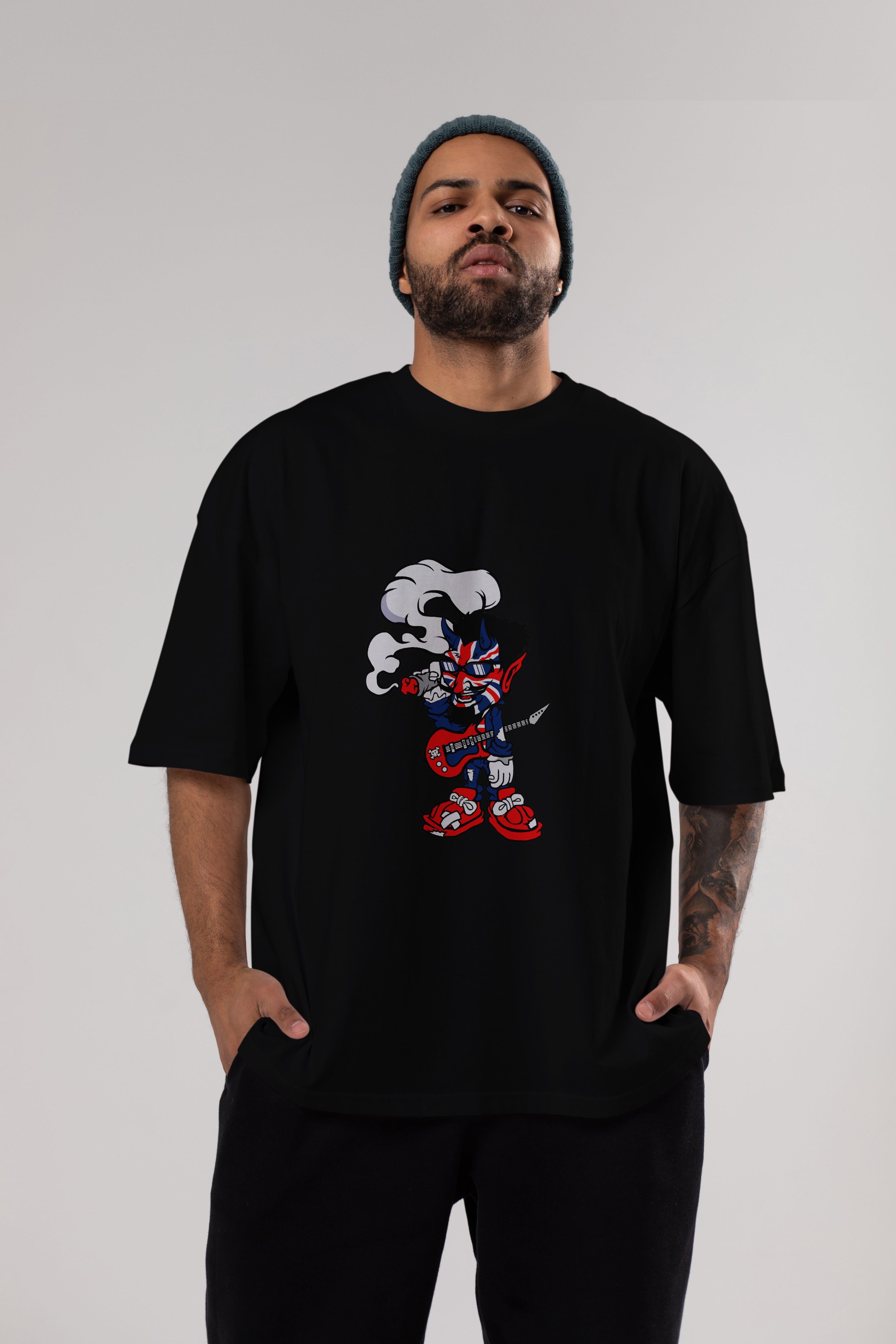 Uk Devil Rockstar Ön Baskılı Oversize t-shirt Erkek Kadın Unisex %100 Pamuk tişort