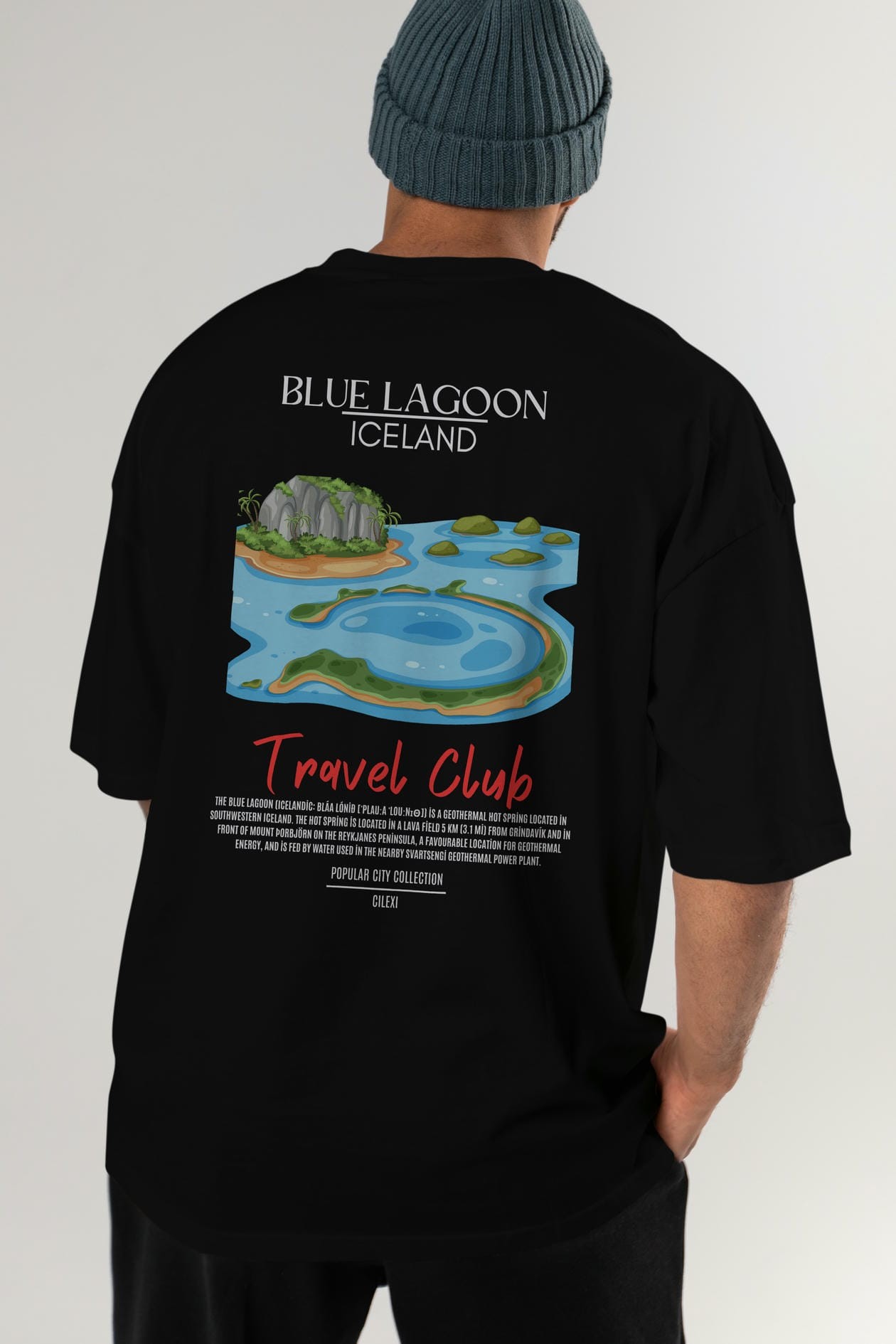 Blue Lagoon İceland Arka Baskılı Oversize t-shirt Erkek Kadın Pamuk Bisiklet Yaka tişort